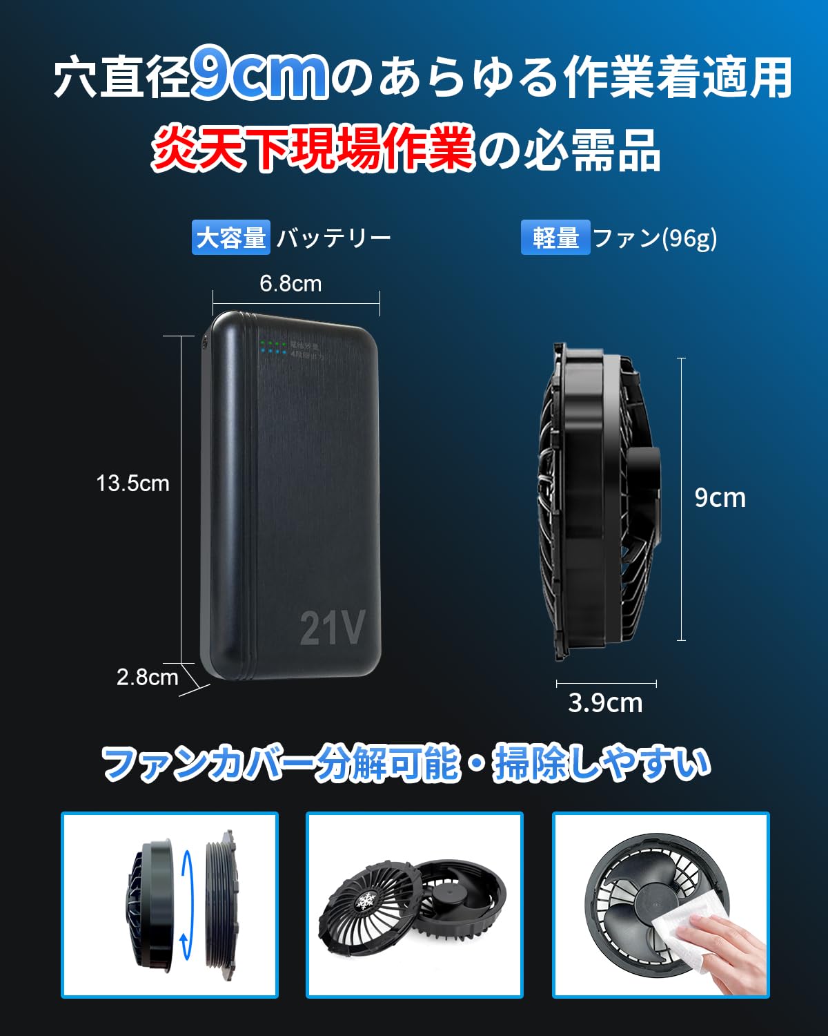 空調作業服 ファンバッテリーセット 21V超高出力 20000mAh 流線型 空調