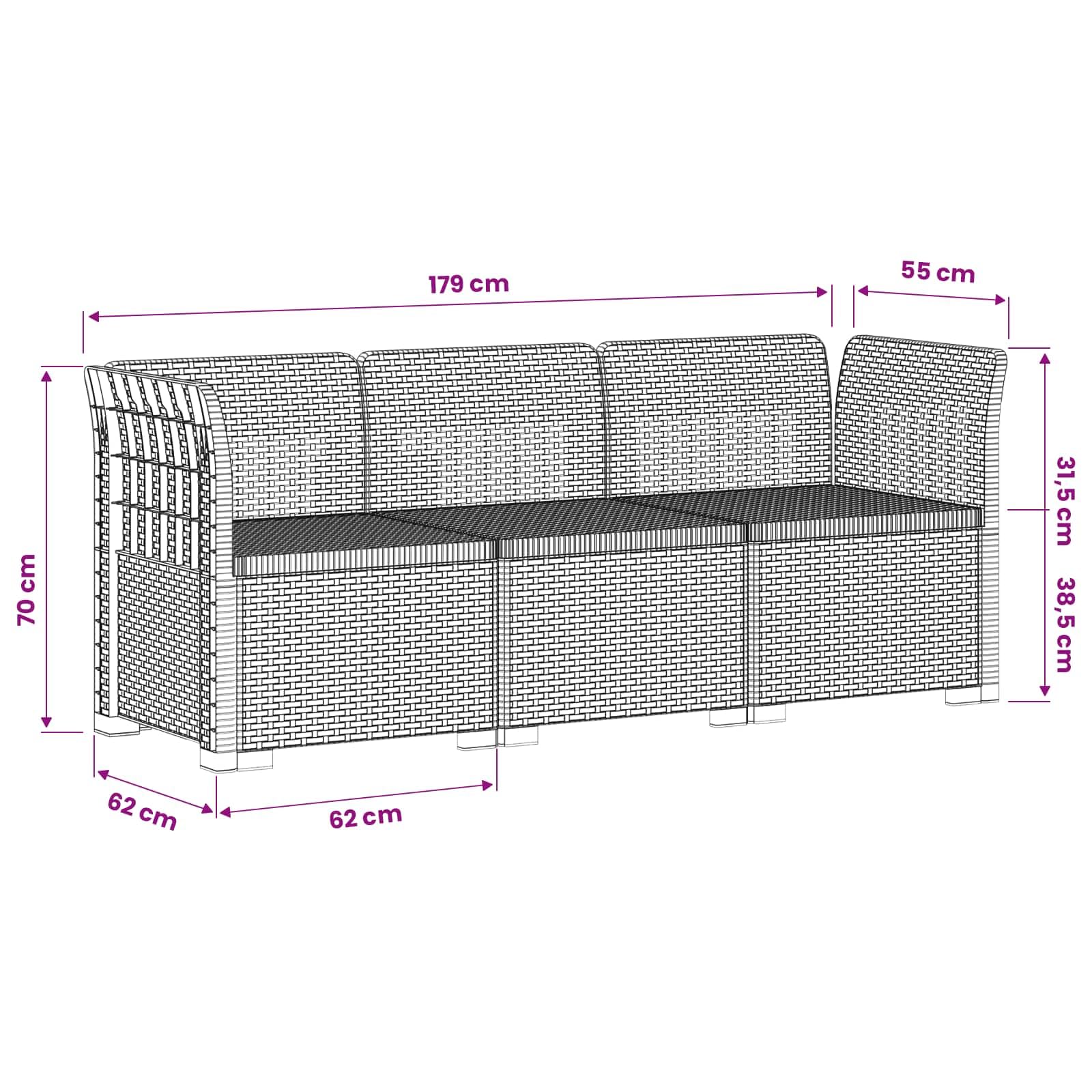 vidaXL Sofa Ogrodowa 3-osobowa w Wyglądzie Rattanu PP Biały