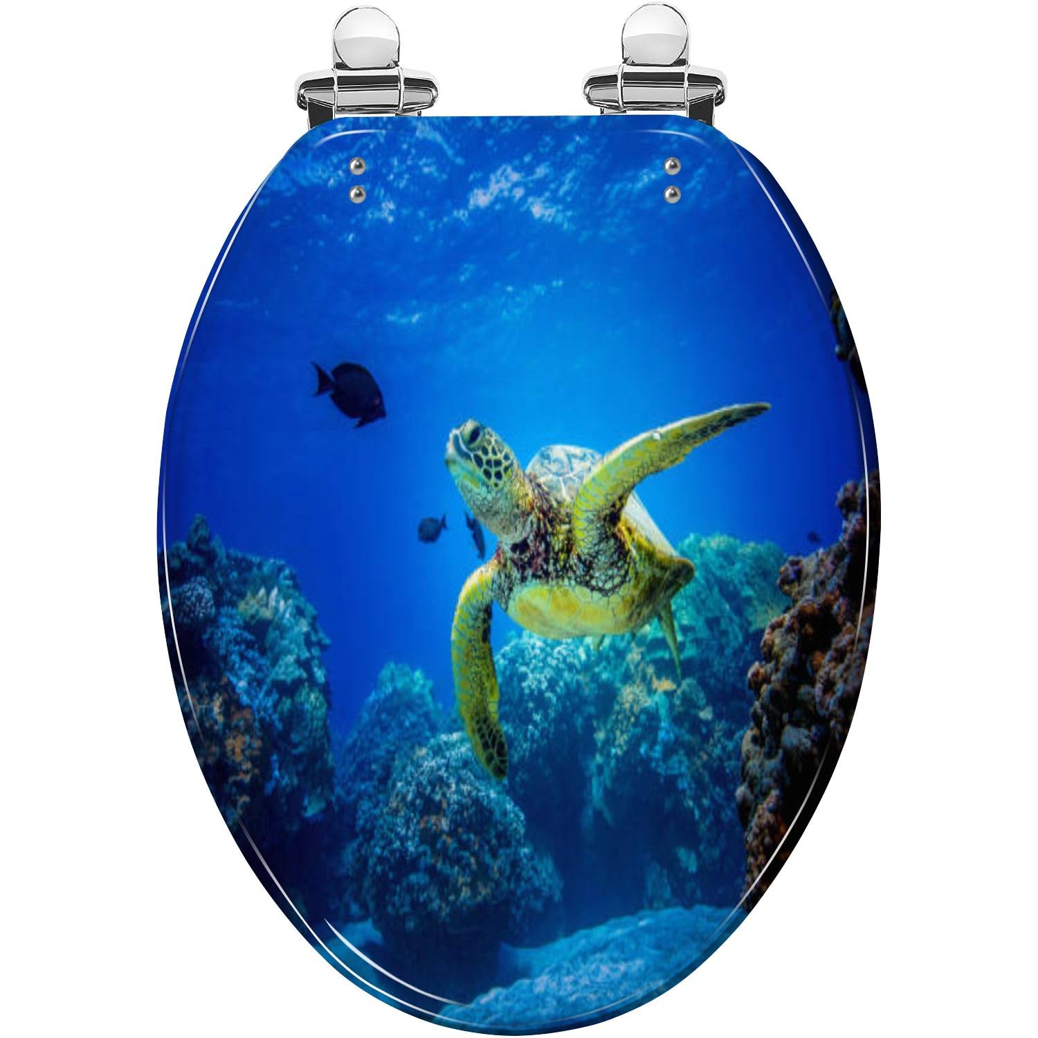 Elongated Toilet Seat Green Sea Turtle Hawaii Resin Toilet Seat Slow Quiet Close with Quick-Release Hinges Toilet Seat with Cover Easy to Clean Install