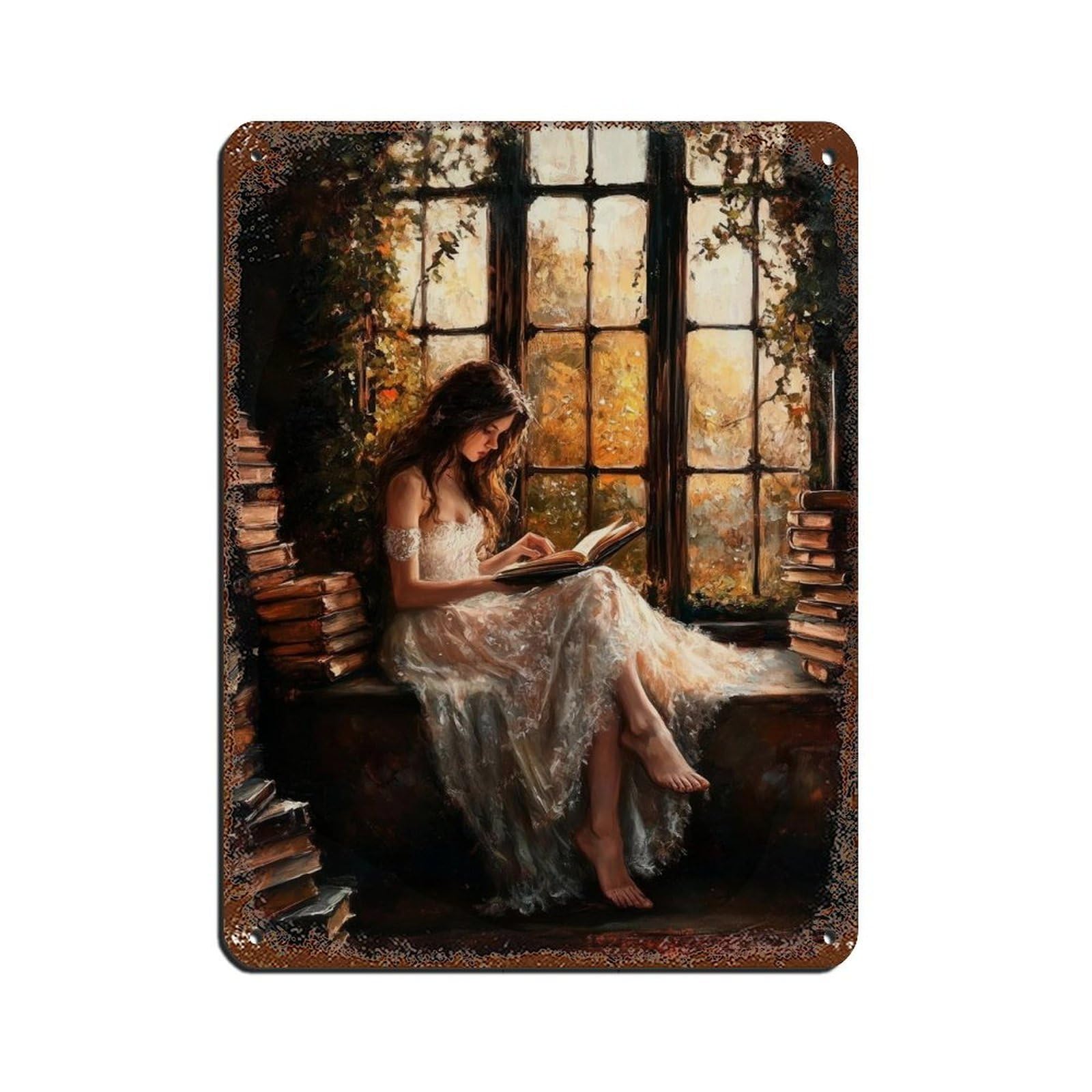Vintage Victorian Woman Reading（1） Tin Sign Vintage Metal Pub Club Cafe Bar Home Wall Art Decoration Poster Retro 12x16inch(30x40cm)