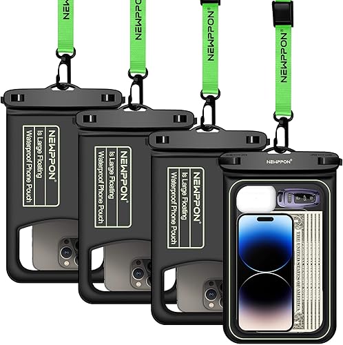 newppon Bolsa flotante impermeable para teléfono paquete de 4 protectores grandes flotantes transparentes con cordón - Bolsa seca flotante universal