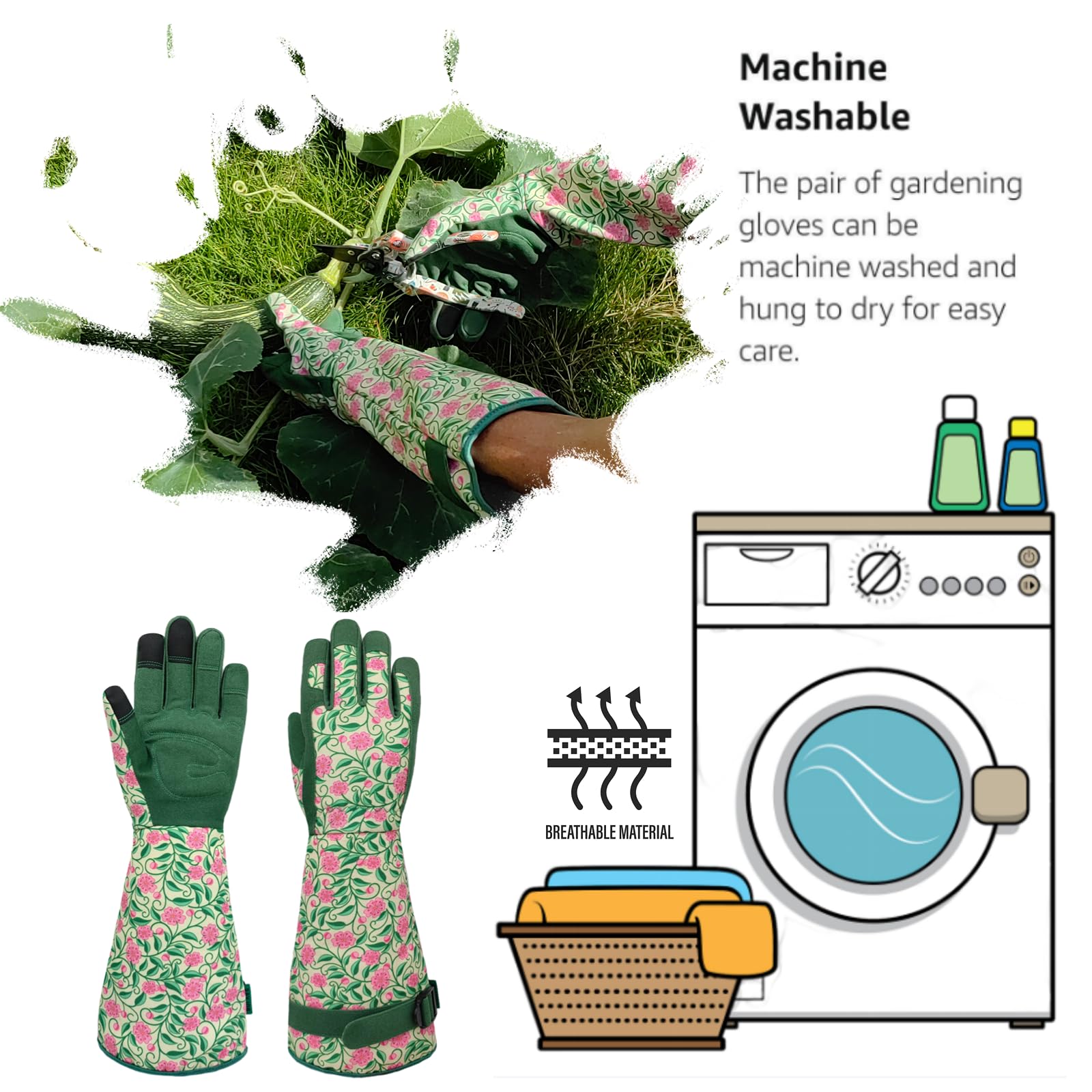 Guantes de jardinería multiusos de piel sintética para mujer, guantes de trabajo, regalos de jardinería y regalos de jardín (verde, M)