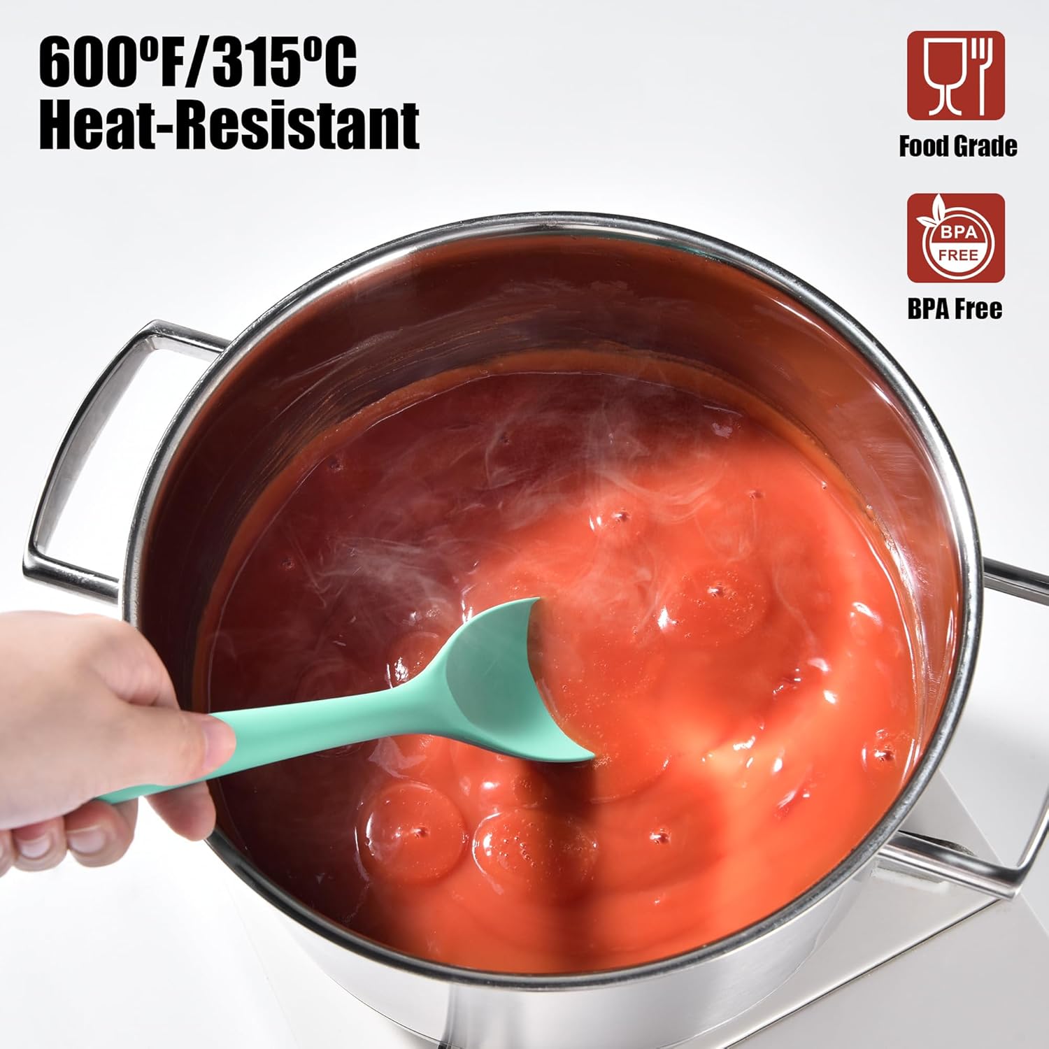 Doosu Silicone Spoon Spatula, 600ºF Heat-Resistant Food Grade Rubber Spoonula with Seamless Design, Non-Stick Flexible Scraper Kitchen Cooking Spoon Baking Tool for Mixing, Scraping (Aqua Sky) - Image 2