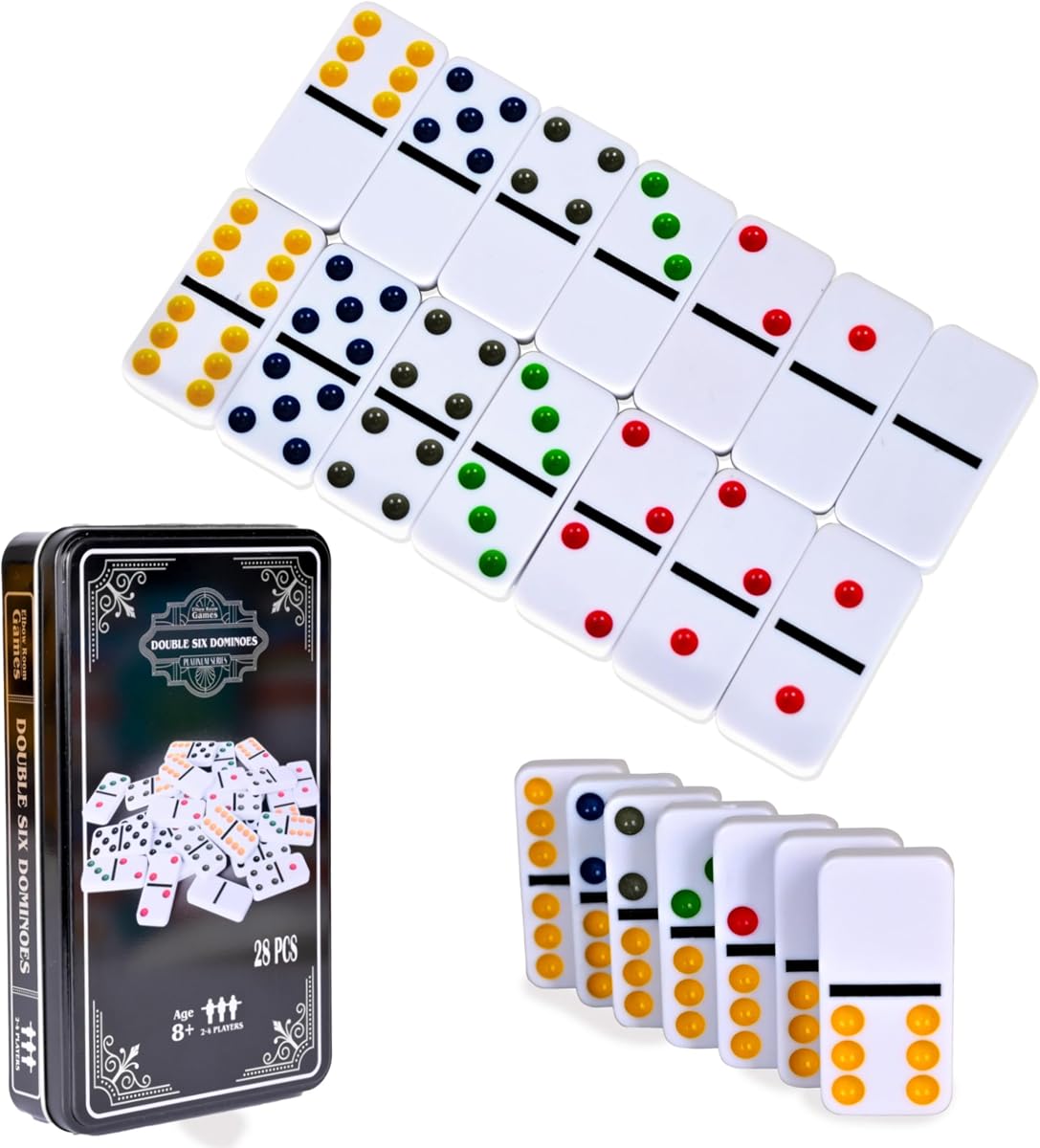 Elbow Room Games Double Six Dominoes Set, 28 Tiles for Classic Family Game Nights, Parties, and Travel, for 2-4 Players