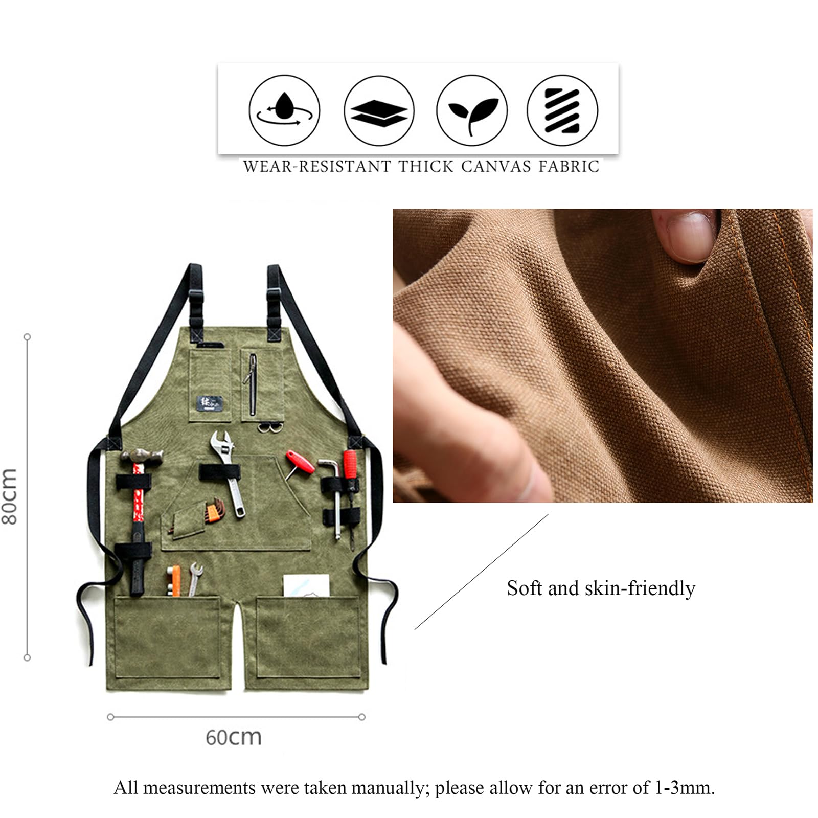 Tabliers en Toile Imperméable Lourd avec 5 Poches, Tablier De Travail Multifonctionnel Réglable pour Jardin, Atelier D'artisanat Et GarageBlack,One Size