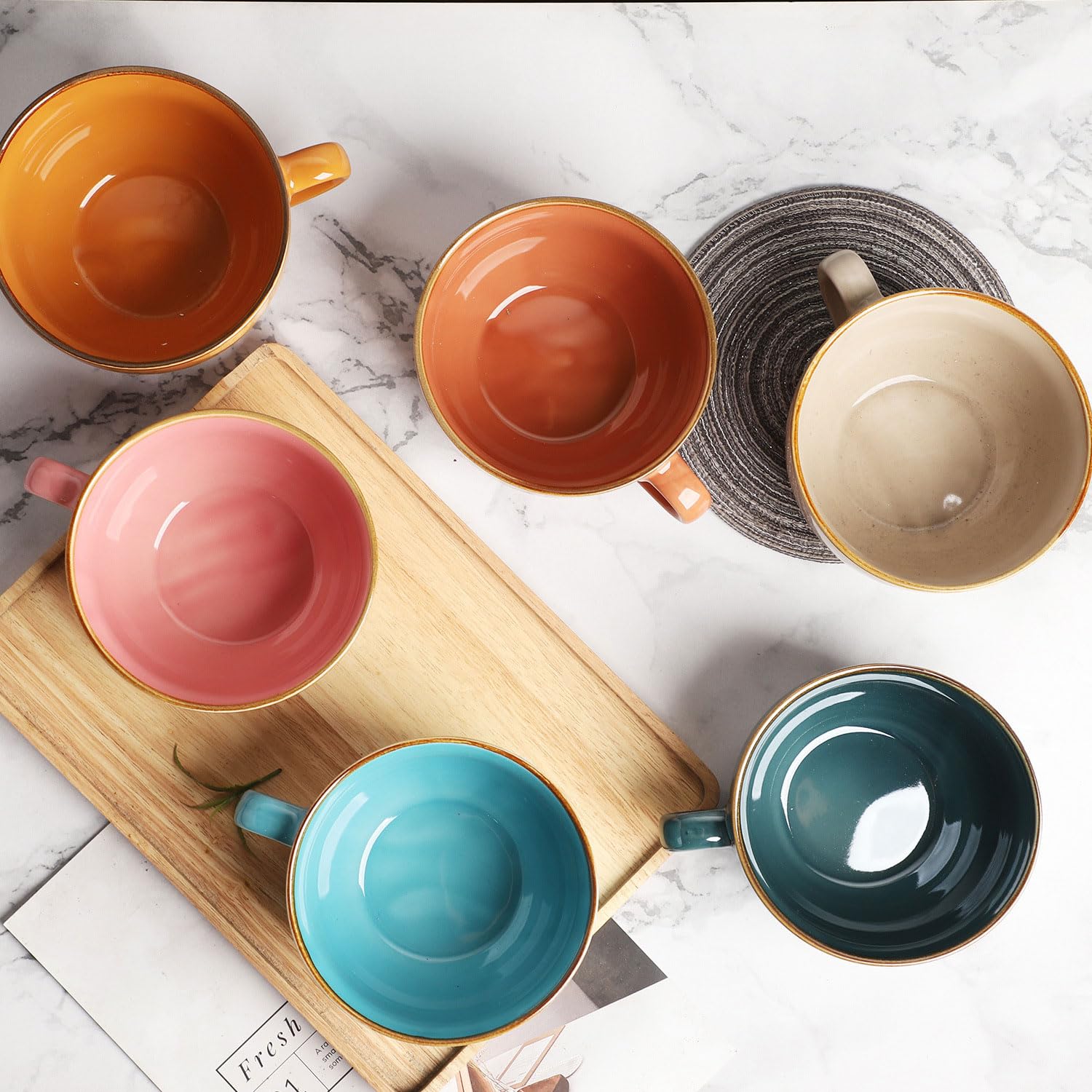 Tazza da caffè grande in ceramica da 700 ml, con sottobicchiere e cucchiaio, tazza da zuppa di cereali, tazza da caffè, insalatiera per caffè, tè, gelato, cereali (set da 4 pezzi)