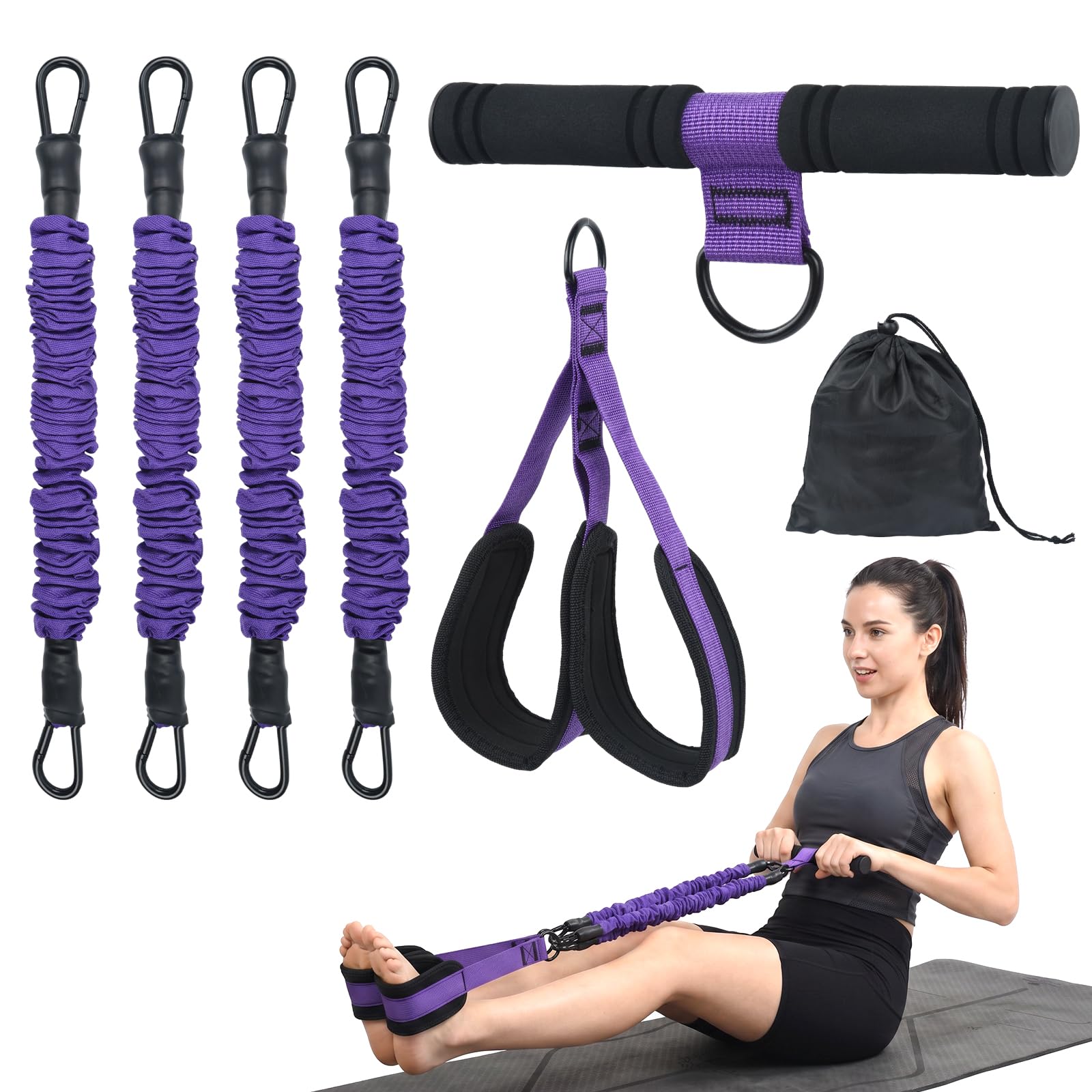 OTraki Fitness Resistance Band with Handle Purple 4-Tube