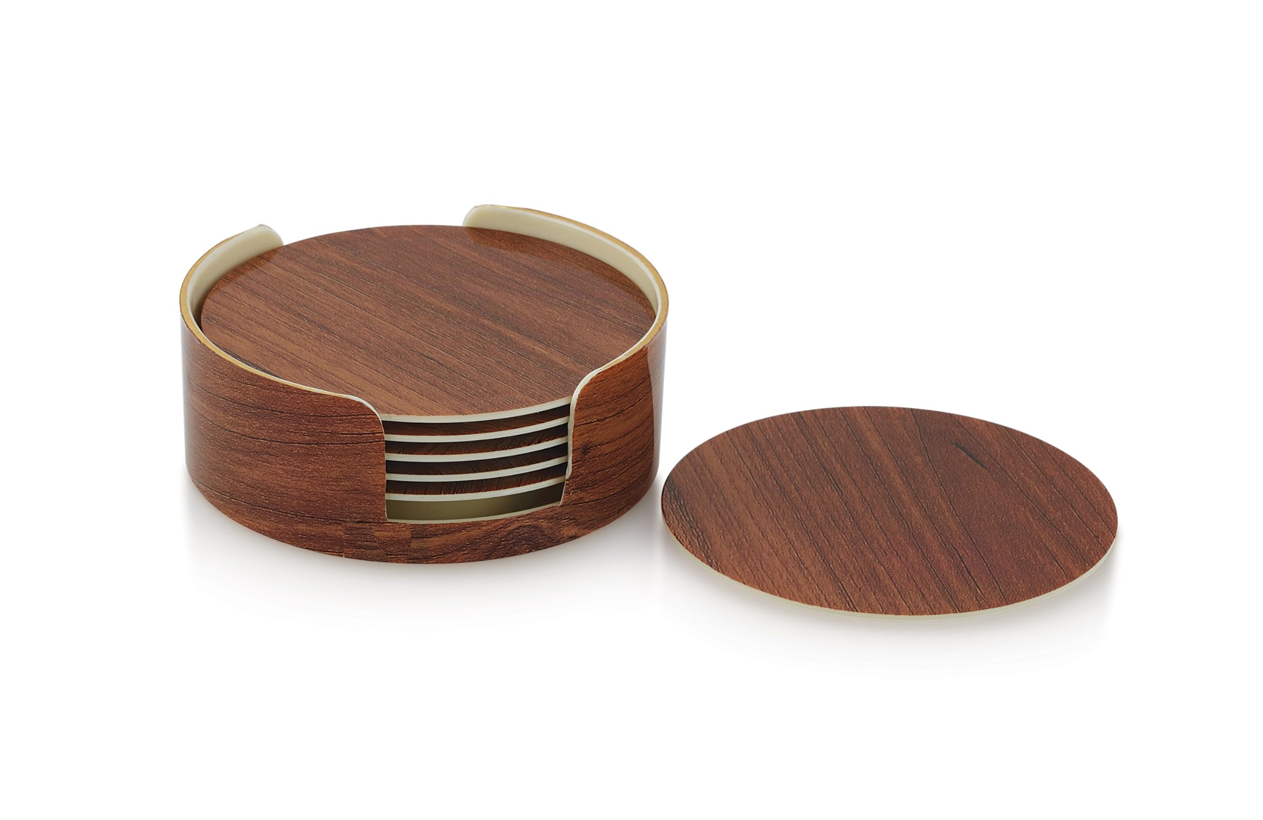 sunlife | Premium Irine Tea Coaster Set | Durable Melamine, Heat & Cold Resistant, Stain Resistant, Attractive Design | Perfect for Coffee, Tea, and Table Protection (Brown)-image-3