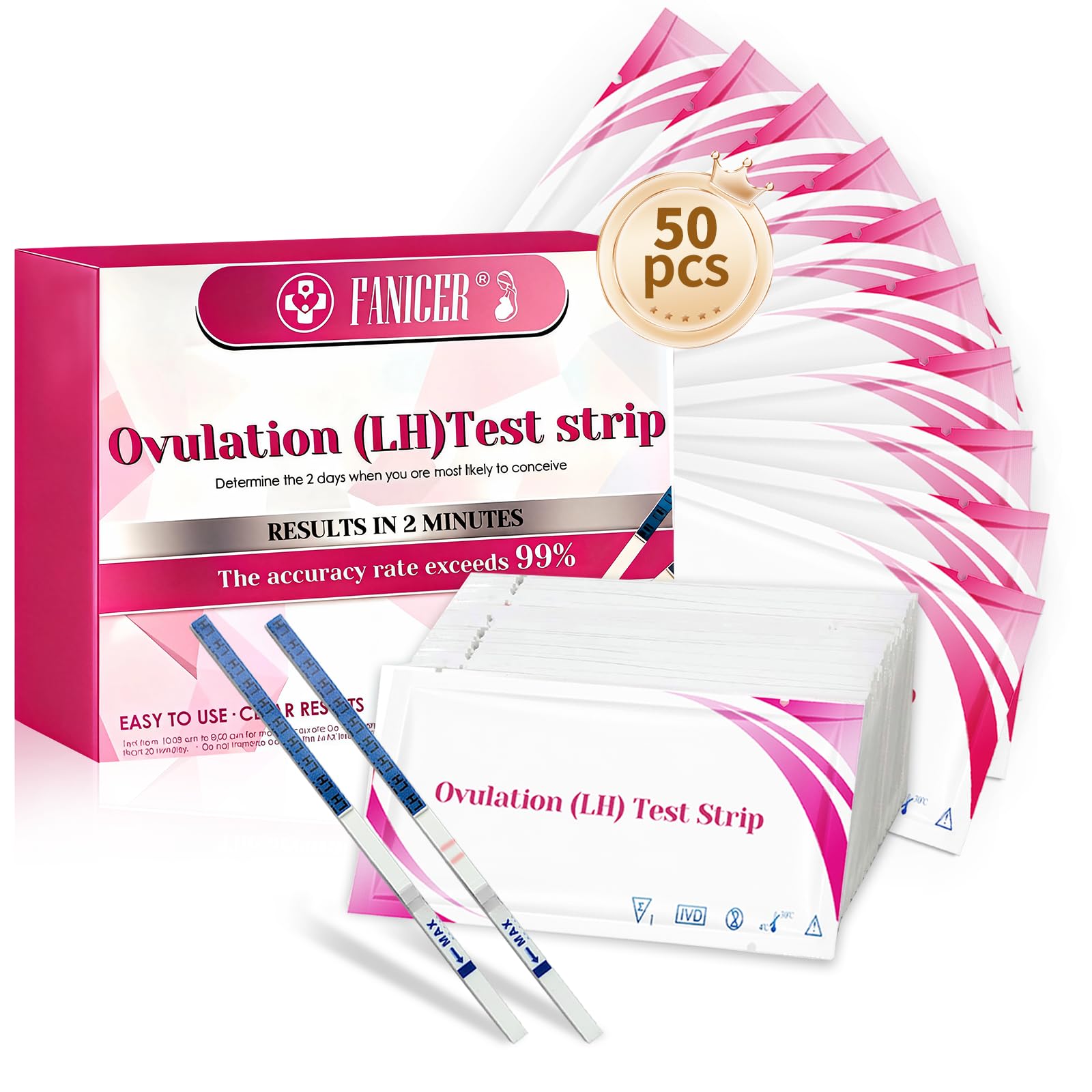 50 Pieces Complete Ovulation Test Kit, Ovulation Test, Female Family Fertility Test High Sensitivity, Ideal for Period Tracking Fertility