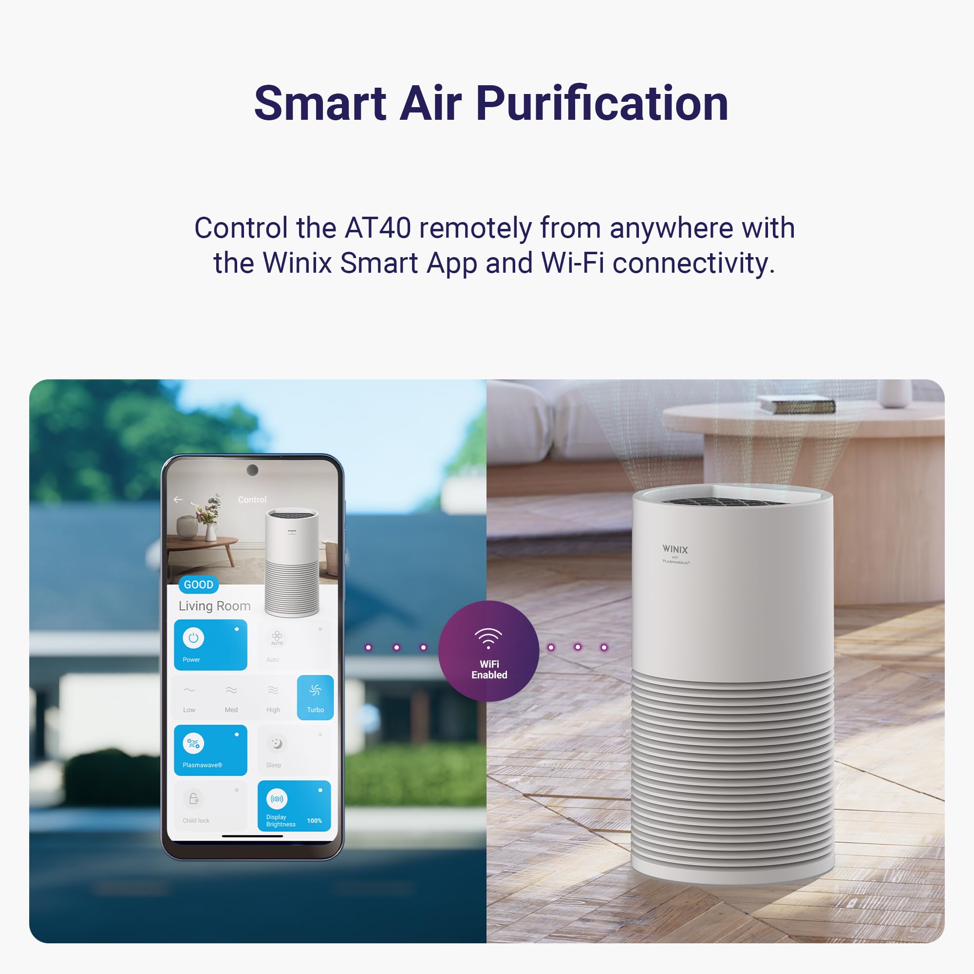 WINIX AT40 - Purificatore d'aria con 2 anni di filtri, per ambienti extra large fino a 1968 m² in 1 ora, con monitor della qualità dell'aria, True HEPA, filtro a carbone e modalità automatica, cattura