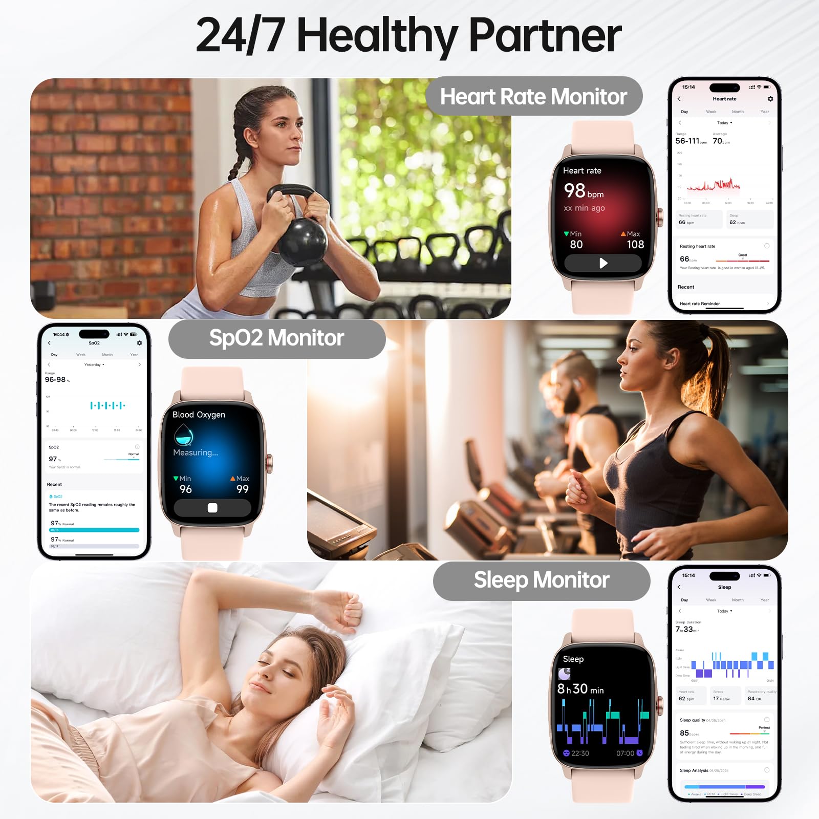 Smart Watches for Women Men with Bluetooth Call & AI Voice, 1.85" HD Fitness Tracker with Heart Rate SpO2 Sleep Monitor, 100+ Sports Modes,Mini Games, IP68 Waterproof Smartwatch for Android iOS Phones