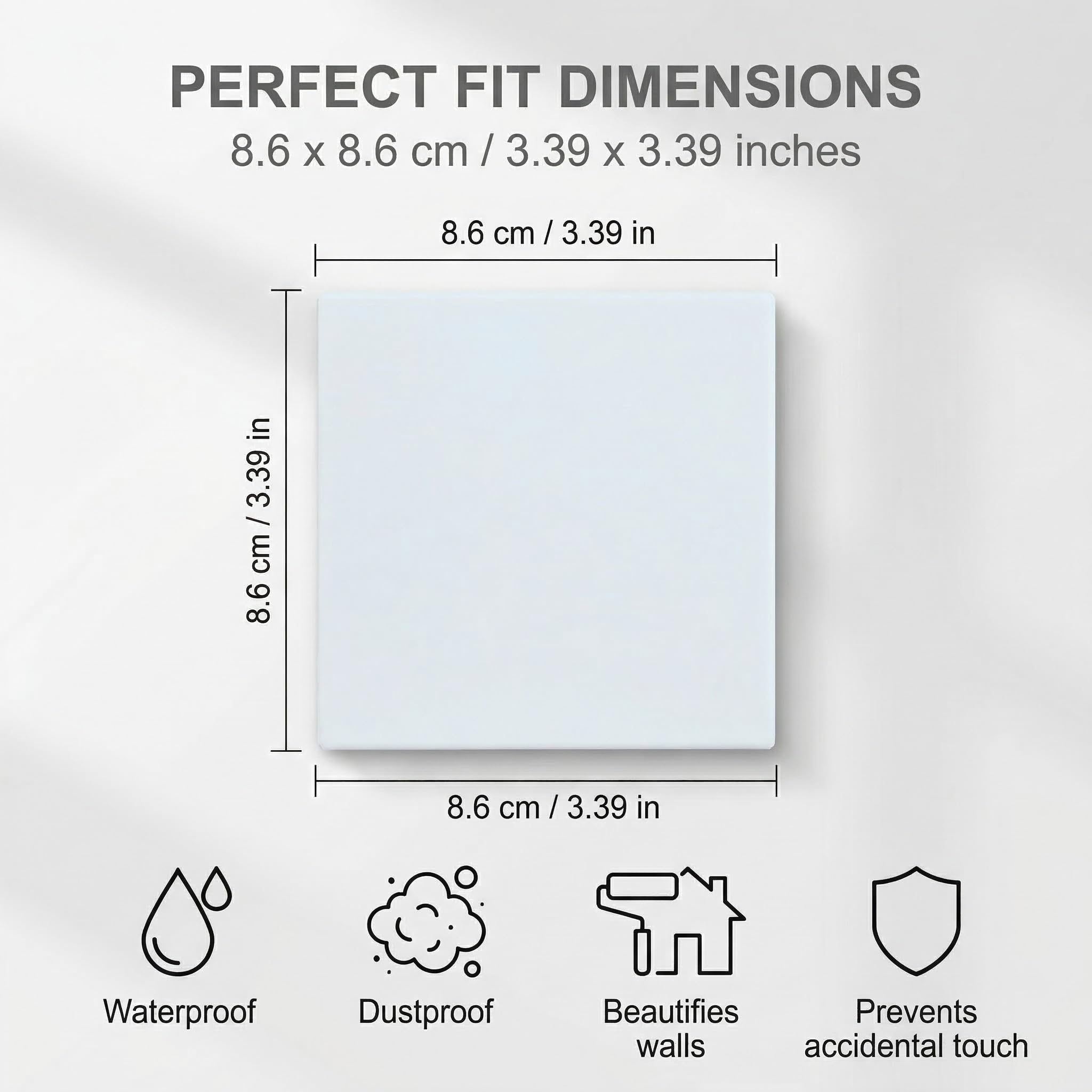 3 Piezas Tapa Enchufes, Tapa Ciega Enchufe Pared, Tapas Ciegas Empotradas Autoadhesivas 86x86 mm, Plástico Blanco, Para Enchufes o Interruptores No Utilizados