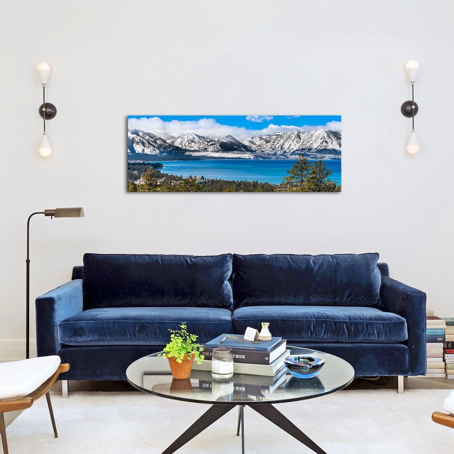 iKNOW FOTO Lake Tahoe Panoramic Landscape Wall Art - 20"x55" Horizontal Canvas Print - Snow-Covered Sierra Mountains Nature Photography for Living Room Wall Decor - Image 4