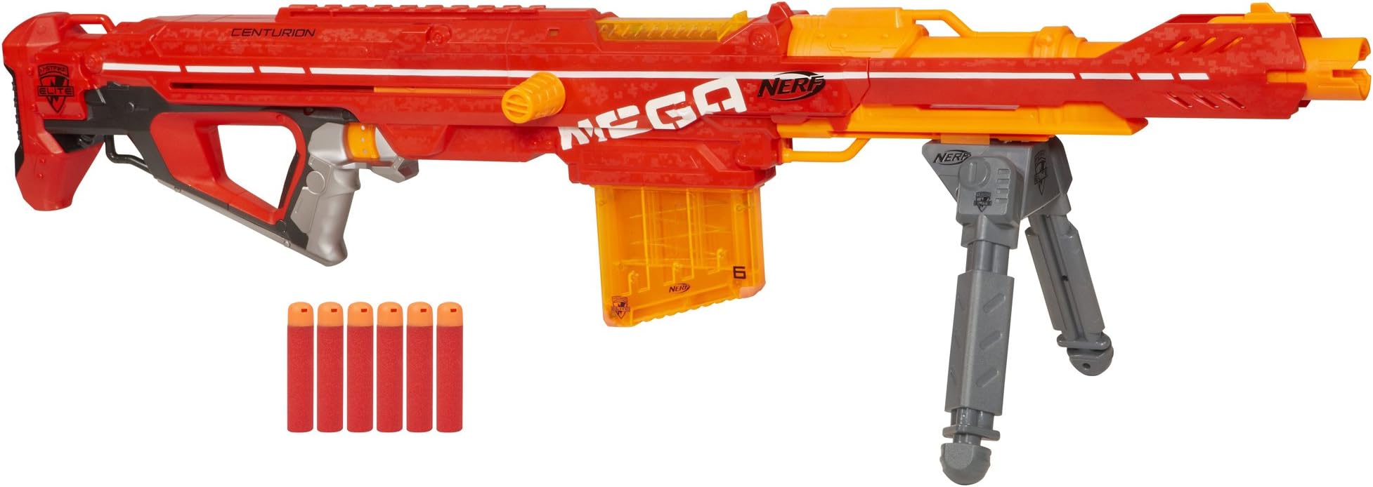 Nerf Centurion Mega Toy Blaster with Folding Bipod, 6-Dart Clip, 6 Official Nerf Mega Darts, and Bolt Action for Kids, Teens, and Adults (Amazon Exclusive)