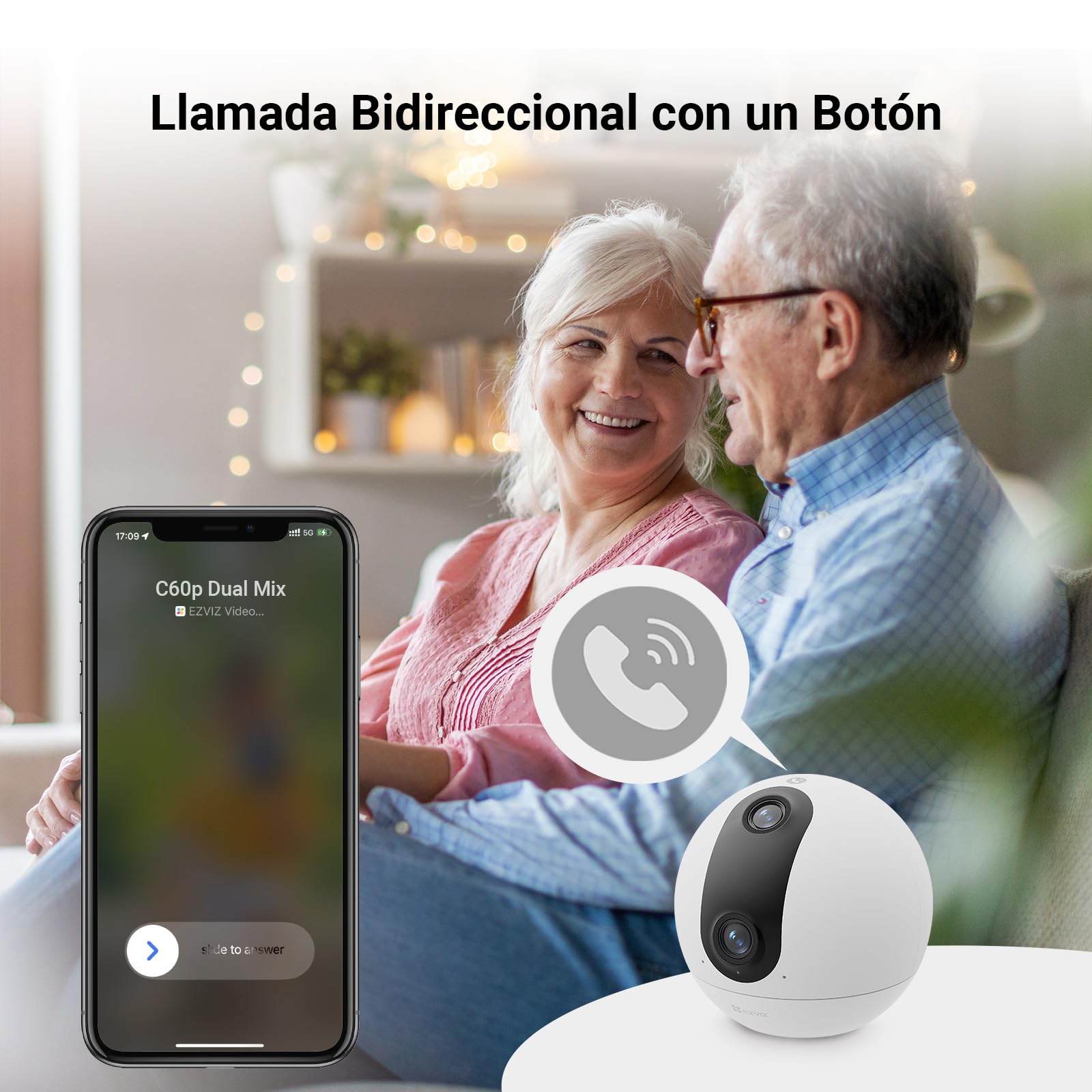 EZVIZ 6MP(2K+2K) Camara de Vigilancia Interior 360° Doble Lente,AI Detección Humanoa,Seguimiento Automatico,Llamada Bidireccional con Botón Táctil,WiFi 6 de Doble Banda 2,4/5 GHz, Soporta 512GB,C60P