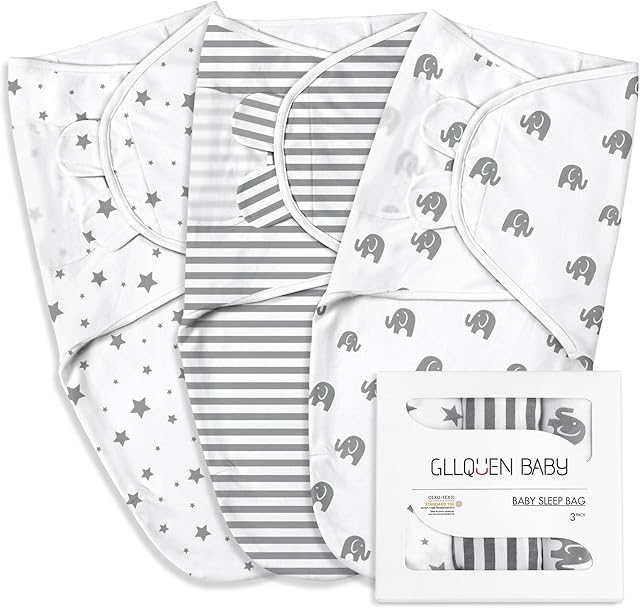 GLLQUEN BABY Baby Swaddle Wraps for 0-3 Months Newborn,100% Breathable Organic Cotton Fabric Swadding Blankets,3 Pack(New Grey)