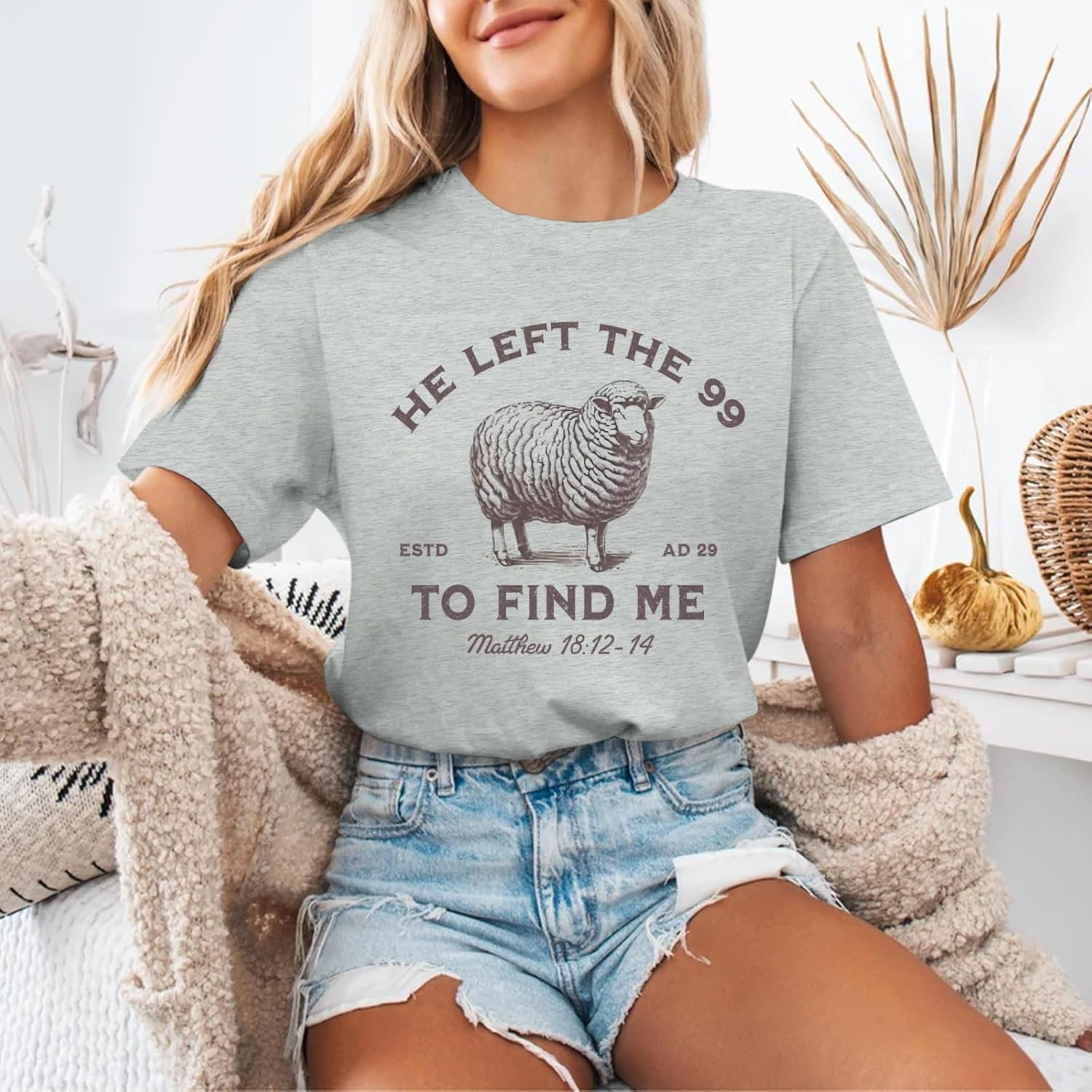 Christian Shirts He Left The 99 to Find Me Shirt Women Jesus Religious Tshirt Bible Verse Graphic Tees God Tops - Image 5