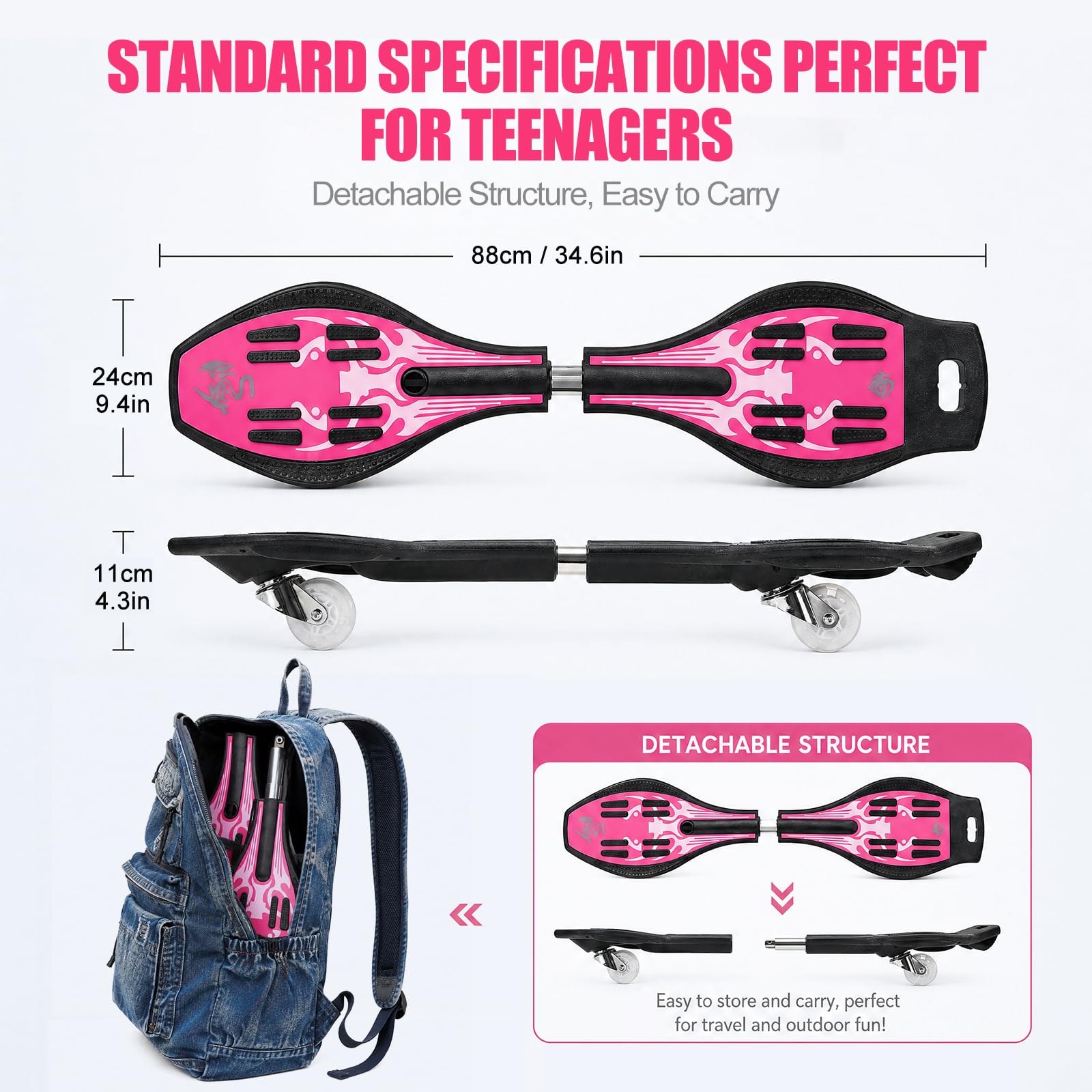 Waveboard Snakeboard Kinder LED Rollen, Caster Board | Anti-Rutsch-Oberfläche, 180° Drehung, leicht Robust aus ABS, für Kinder Erwachsene, Fördert Balance & Koordination