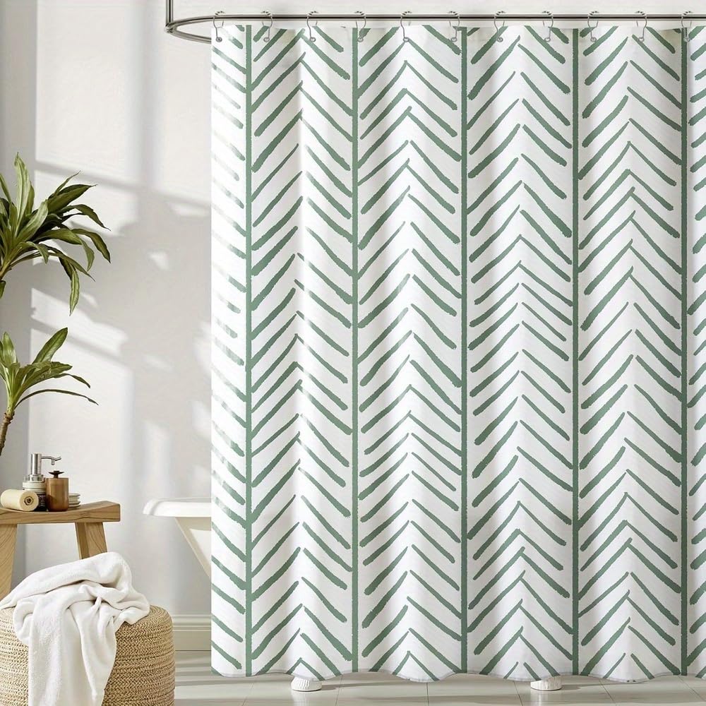 Rideau de douche chic à motif chevrons fins en tissu haut de gamme pour une baignoire élégante