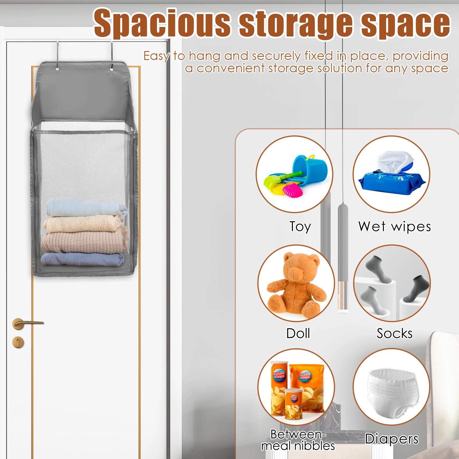 Sacco Per Bucato Sospeso Portabiancheria portatile da appendere | Cesto pieghevole da parete for portaoggetti ideale for il bagno(M 1pc)