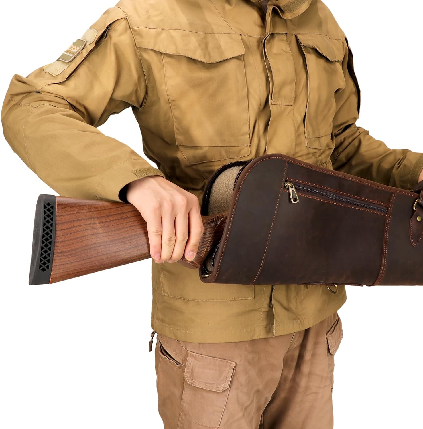 TOURBON Leather Gun Case for Rifles Shotgun, 52 inches Rifle Bag with Pocket, Padded Shotgun Slip with Shoulder Strap