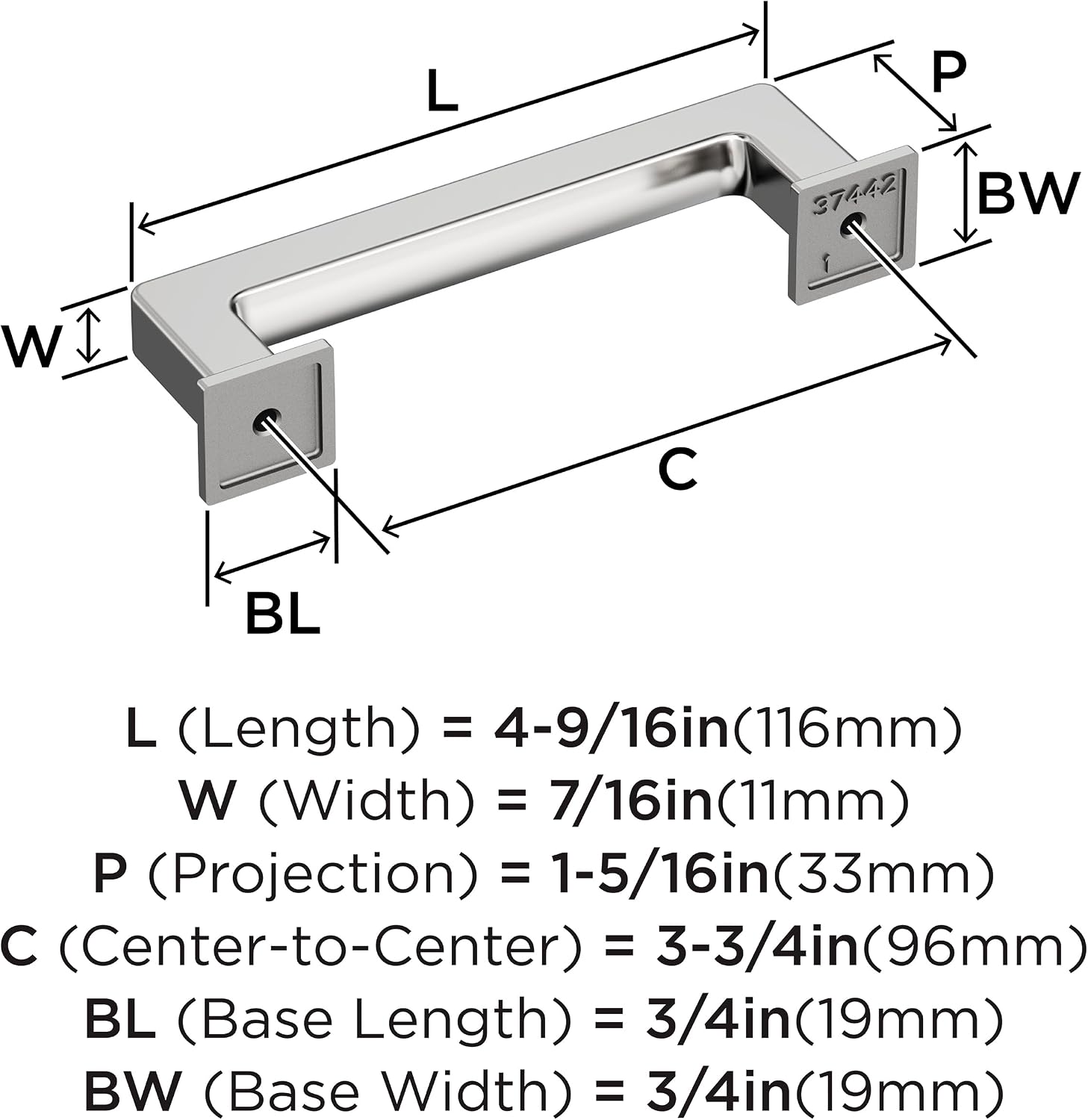 Amerock Lintel 3-3/4 inch (96mm) Center-to-Center Polished Chrome Cabinet Pull, BP3744226