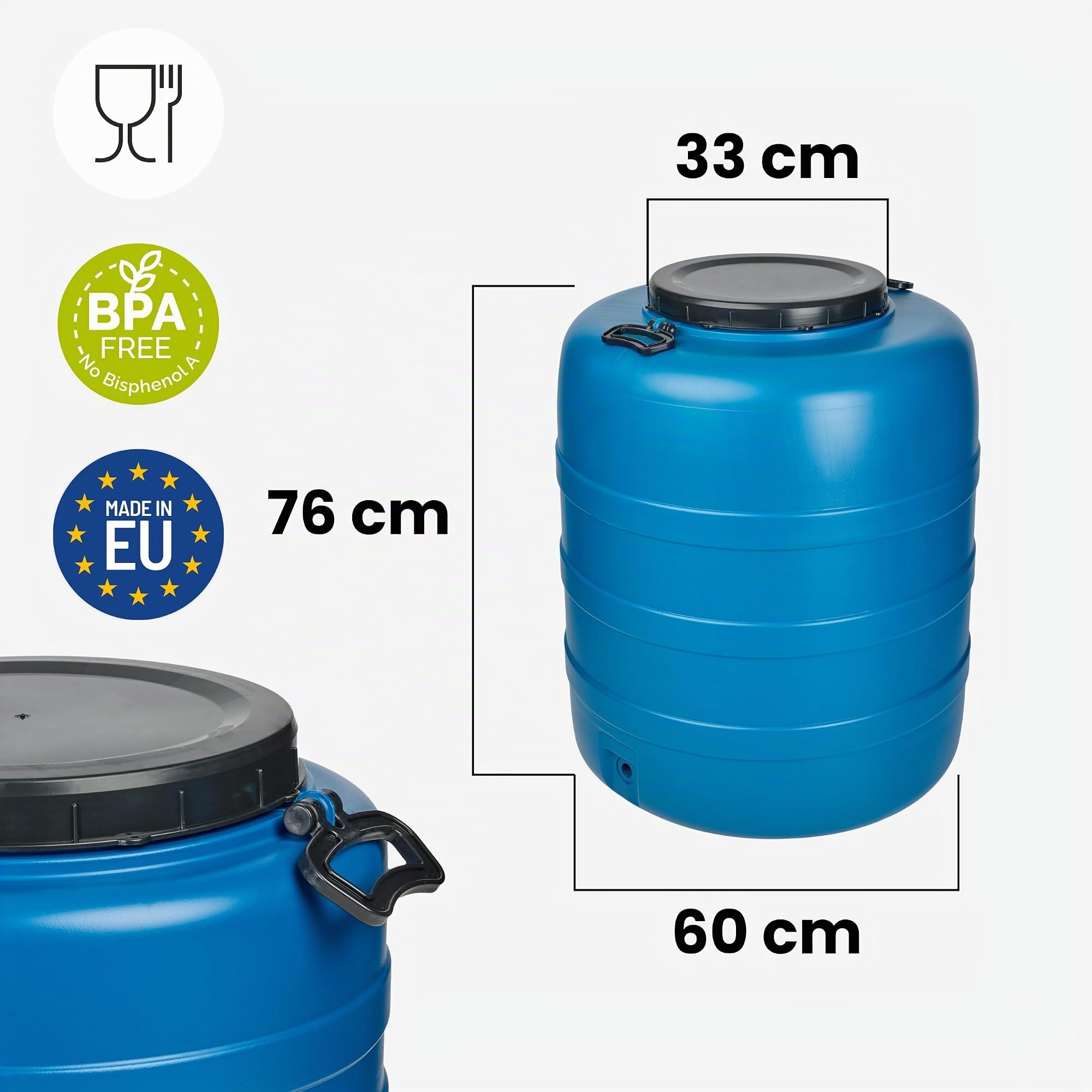 Garronda Bidone in Plastica 160 L e rubinetto HDPE con Coperchio Serbatoio Acqua per Raccolta Piovana Contenitore Alimentare per Stoccaggio e Fermentazione Grande Apertura GD-0186 Blu