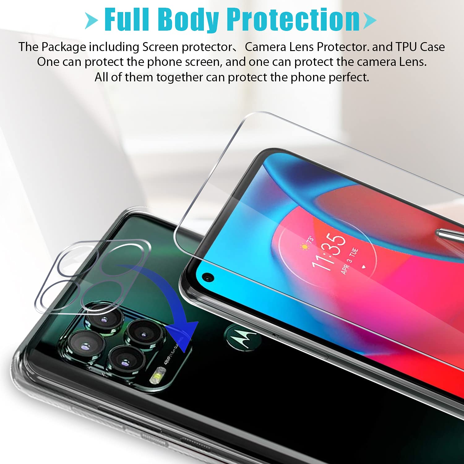 Moonshield Lot de 2 + 3 protecteurs d'écran en verre trempé pour Moto G Stylus 5G avec 3 lots de lentilles d'appareil photo, Proetctor, HD transparent antiespion, résistance aux rayures et aux