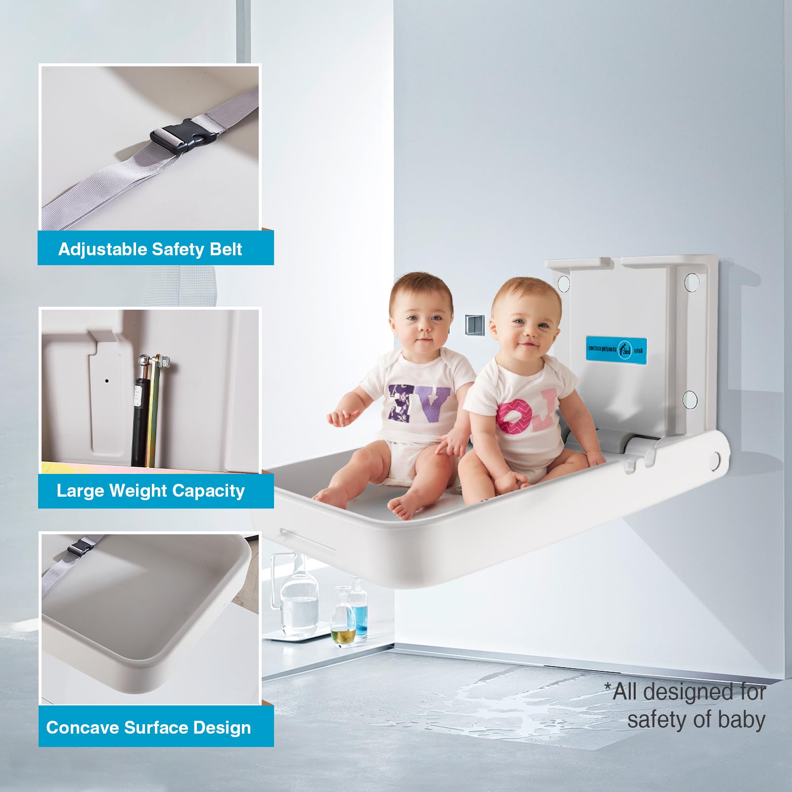 Table à Langer pour Bébé Murale, Unité de Changement de Bébé, Station de Changement de Bébé Avec Sangle de Sécurité Table à Langer pour Nourrissons pour Toilettes Commerciales