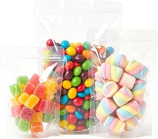 50pcs Clear Stand Up Food Bags Resealable Zipper Transparent Pouches Snack Packing Bag Heat Sealable Reusable Ziplock Packaging Bags for Cookie Tea Small Business 4.7"x7.8"