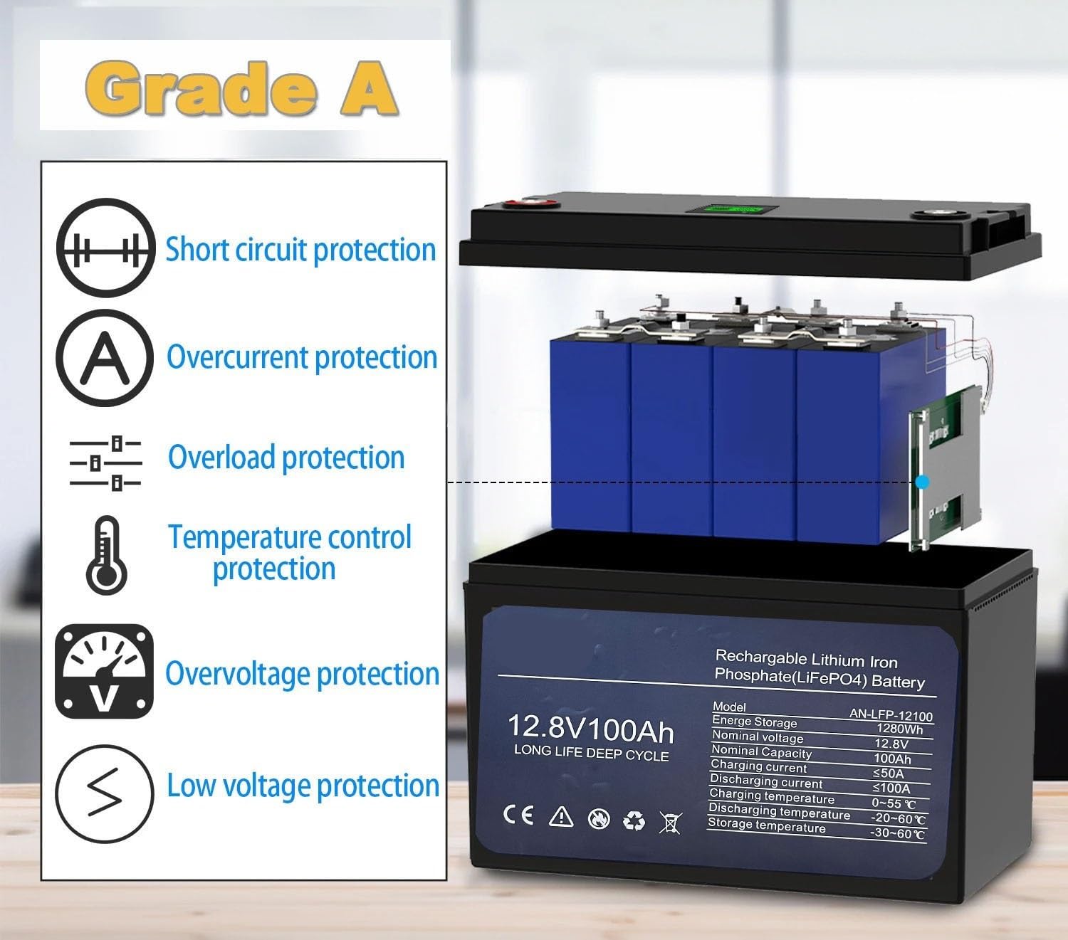 Batteria A Ciclo Profondo Batteria Al Litio Lifepo4 100Ah 200Ah 12V 24V | For accumulo di energia solare con inverter for camper e barche - Oltre 6000 cicli(12V200Ah)