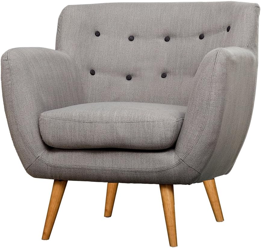 SIGNE LINEN OCCASIONAL ARMCHAIR LIVING ROOM ACCENT SOFA CHAIR TUB FABRIC LOUNGE (Grey)