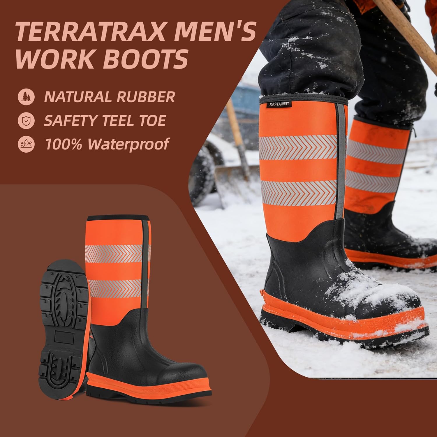Men's Steel Toe Rubber Work Boots, Waterproof Neoprene Safety Boots with Puncture Proof Midsole - Oil & Chemical Resistant, Reflective High-Vis for Construction, Concrete, Roadwork