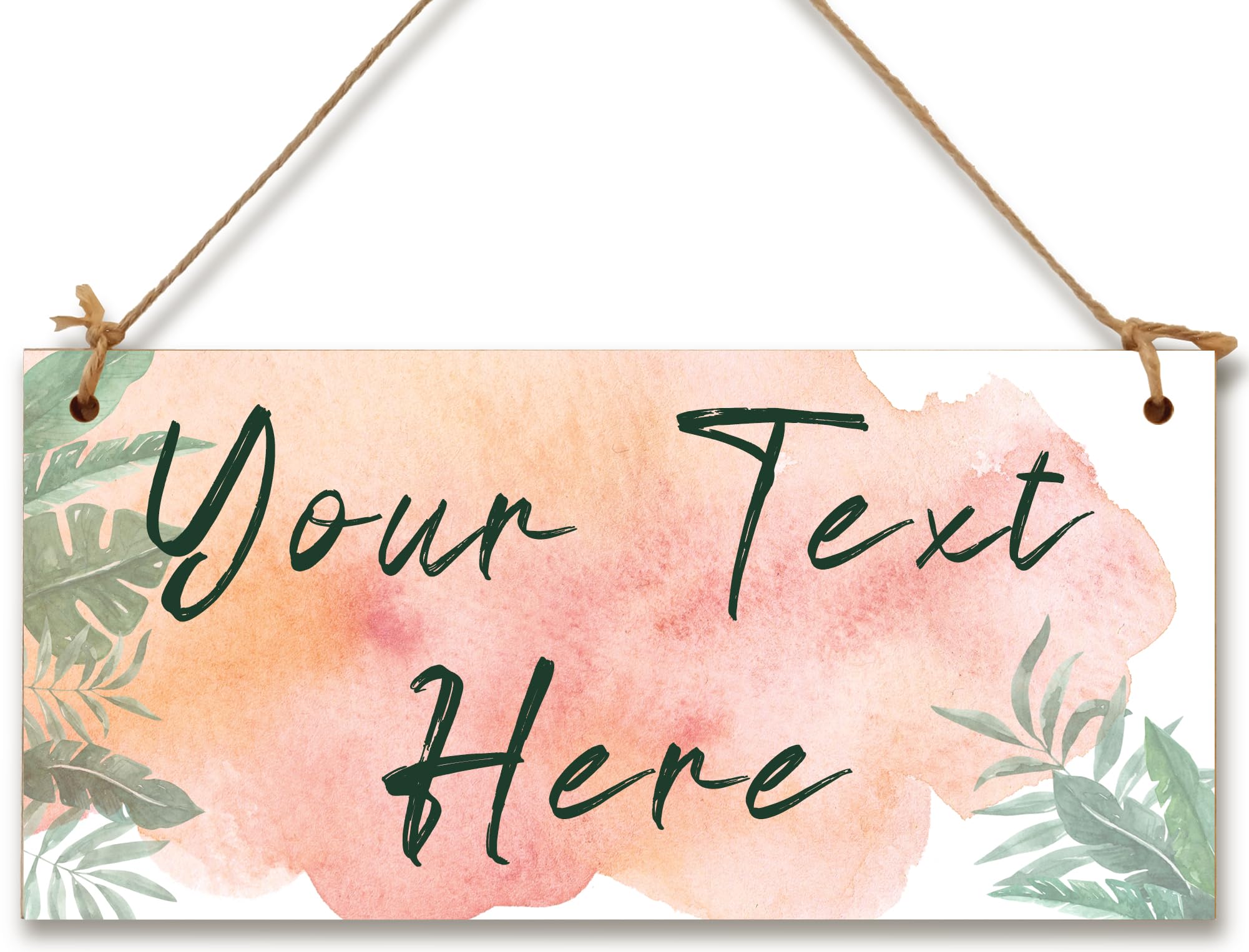 Personalised Hanging Plaque Your Custom Text Tropical Leaves Watercolour Decorative Wooden Door Wall Sign Home Decor Add Any Message