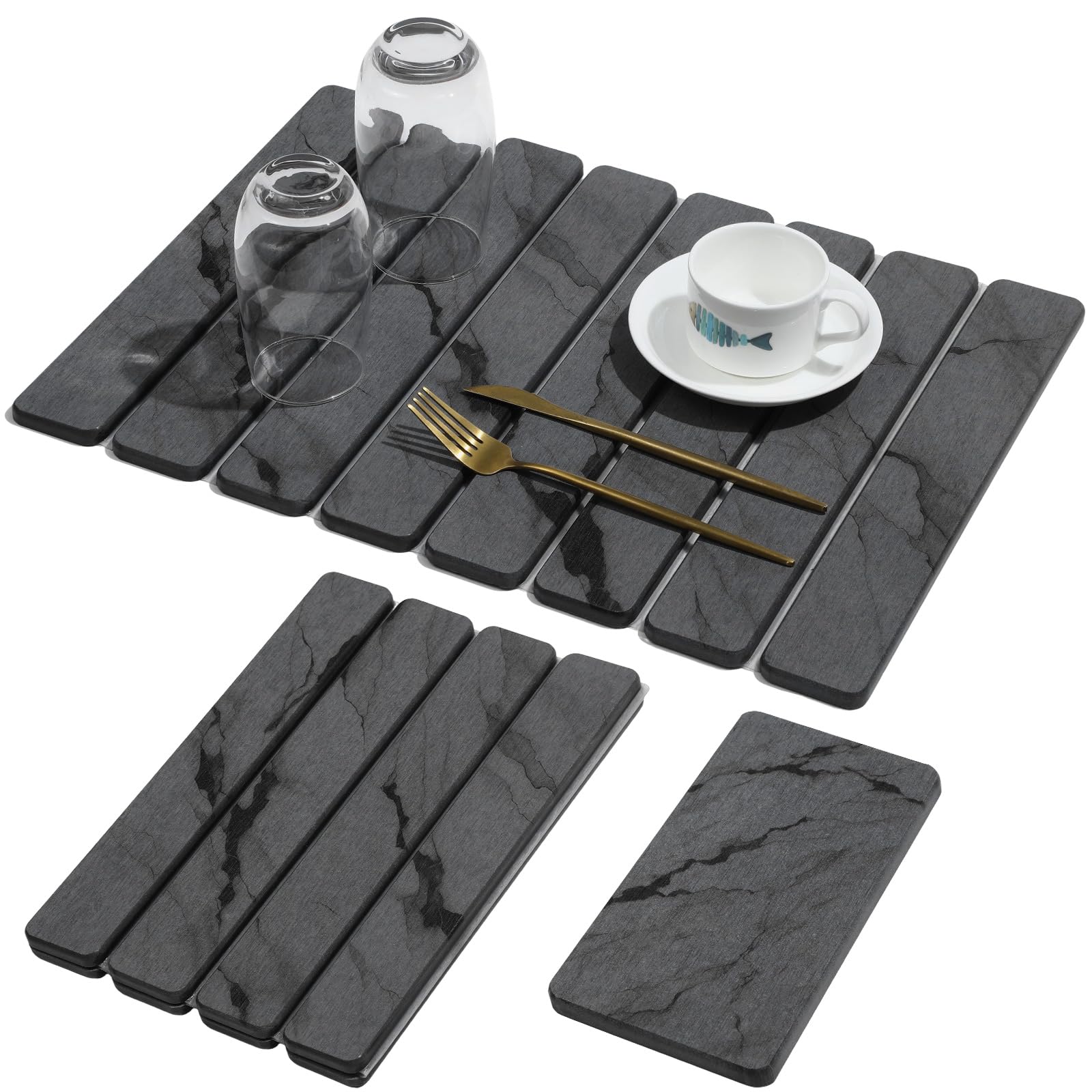 Linidcoud 2-Pack Dark Gray Stone Dish Drying Mat
