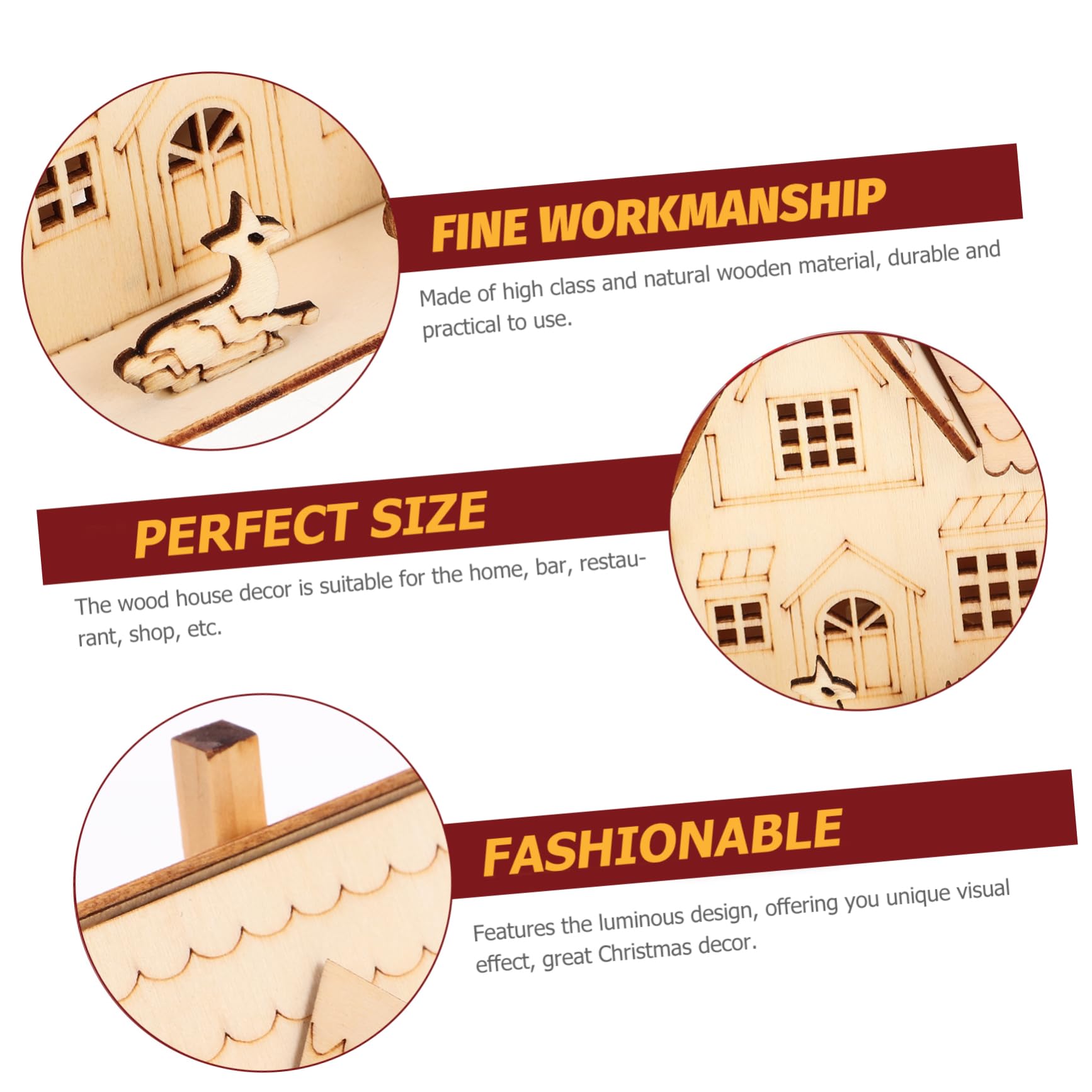 GALPADA 3 Piezas Decoración Navideña de Madera Luminosa Hogar de Casa de Madera LED para Casas Luminosas Decoración Escritorio Hogar