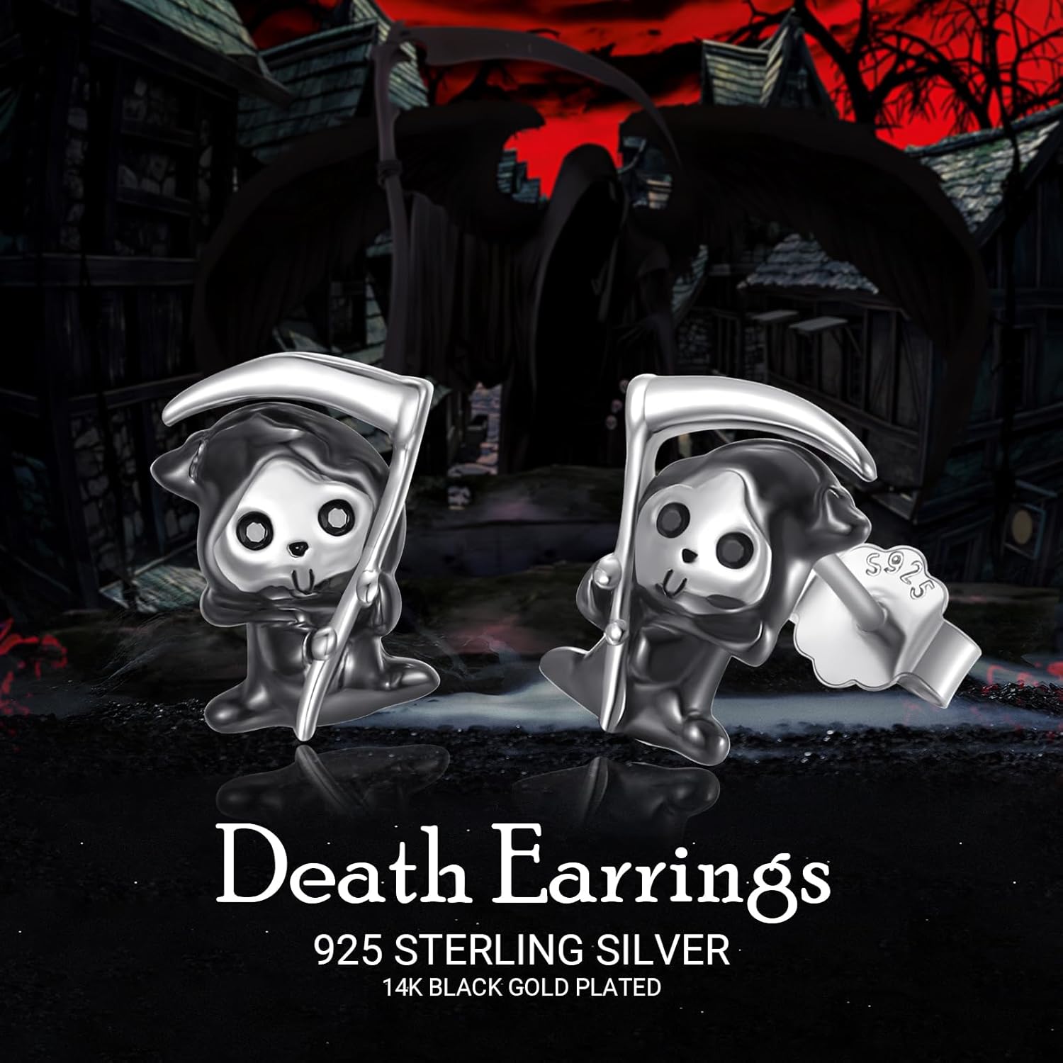 Skull Earrings for Women Men 925 Sterling Silver Skull Stud Earrings Gothic Earrings Halloween Jewelry Gifts for Women Men - Image 6