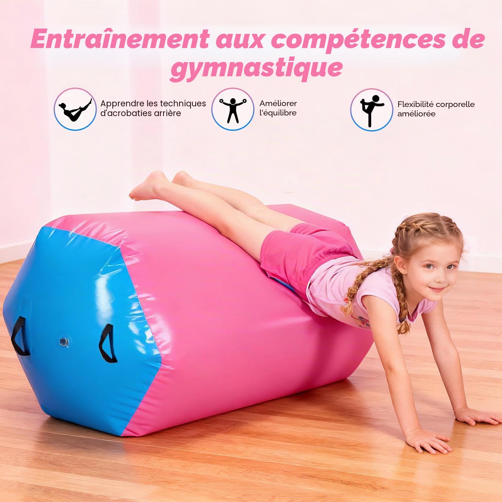 Rouleau Gonflable Air Roll, 90 * 70 cm Air Track Gymnastique, Tapis de Gymnastique avec Pompe Électrique pour la Maison, l'extérieur, le Fitness, l'entraînement, le Yoga, le Backflip