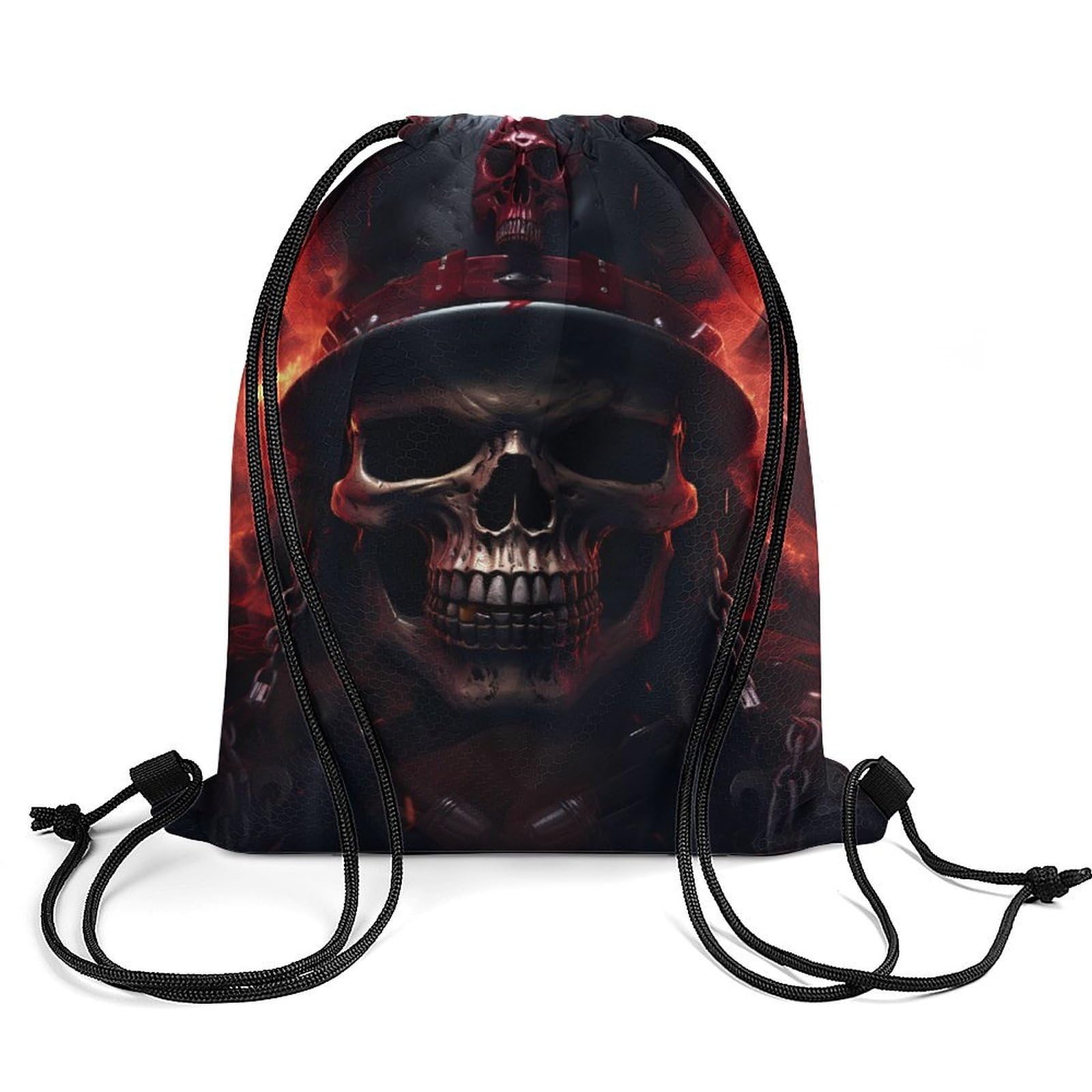 Cool Flaming Skull Drawstring Backpack Durable Sport Gym Bags Daypack for Men Women 35 * 42cm