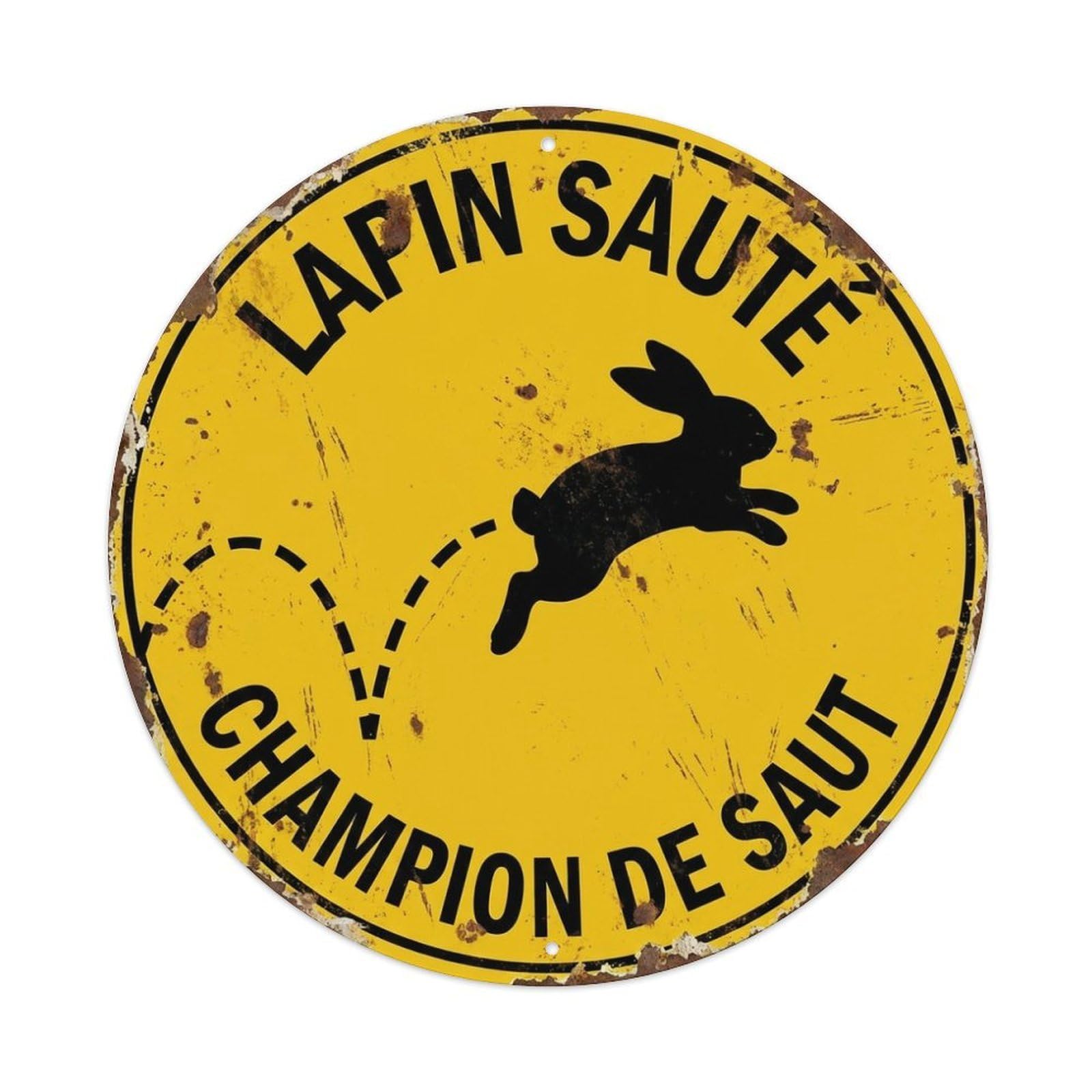 Cmhok Vintage Style Bunny Jumping Champion Round Wall Hanging Metal Tin Sign Plaque Wall Decor For Cafe, Club, Garden Round Metal Poster 8X8inch