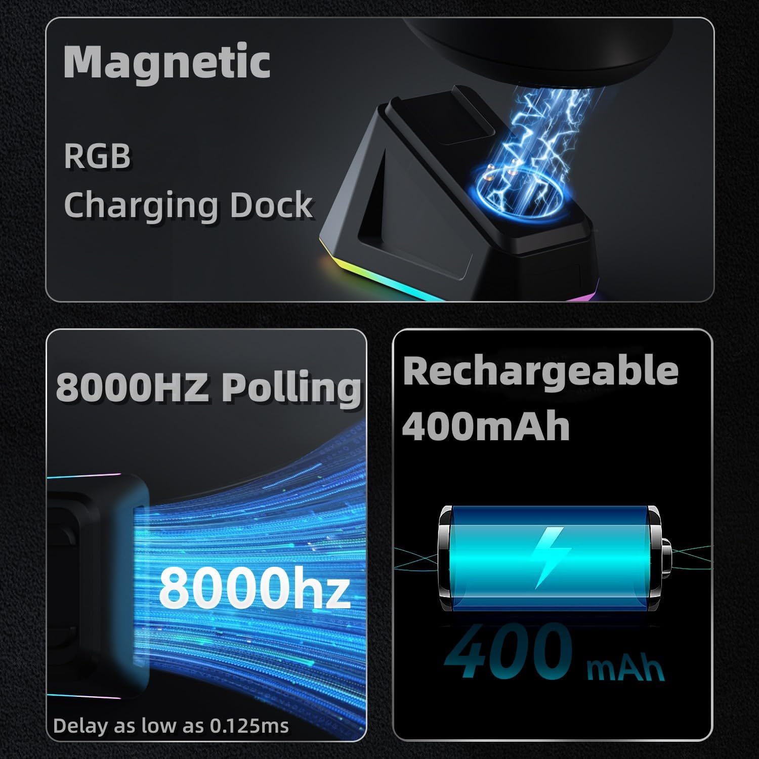 AJ159PRO 8Khz Bluetooth/2.4G/Wired 56G Lightweight Gaming Mouse with Magnetic Charging Dock, PAW3395 Sensor 26KDPI, Huanuo 100 Million Click, 100% ETFE Foot Pad & 8Khz Receiver