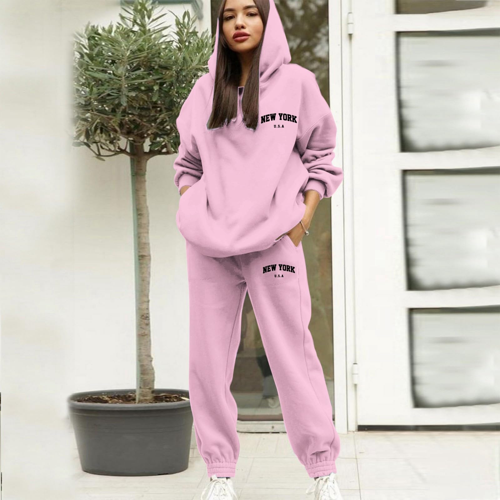 Generisch Damska bluza z kapturem, swobodny sweter ze ściągaczem, nadruk graficzny, litery, stylowy strój sportowy