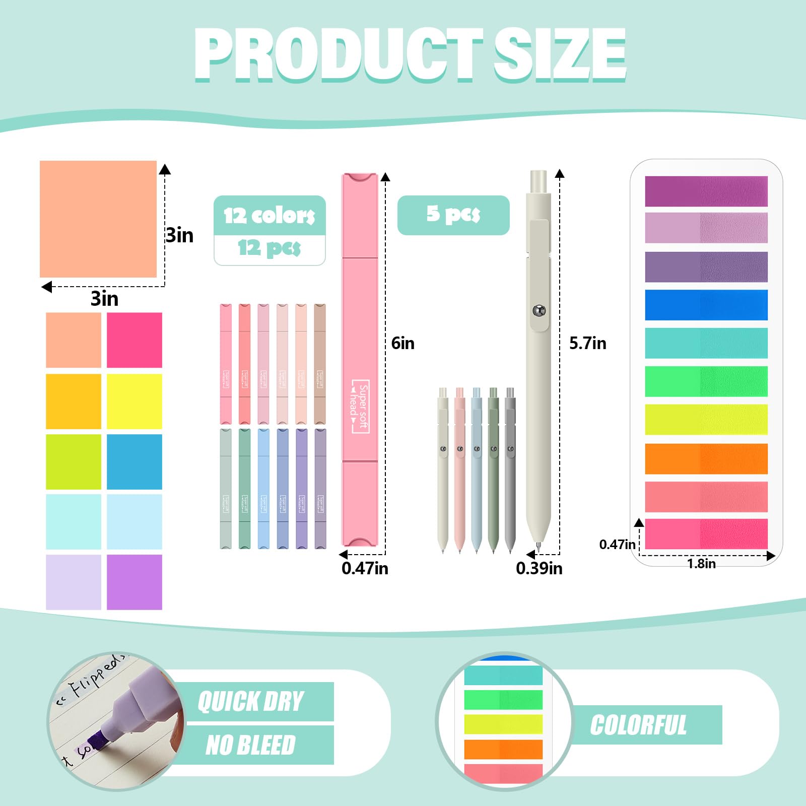 Jutom Set di 29 evidenziatori estetici per libri, evidenziatori in gel, trasparenti, con linguette adesive, evidenziatori a doppia estremità, ad asciugatura rapida, per ufficio, scuola, annotazioni