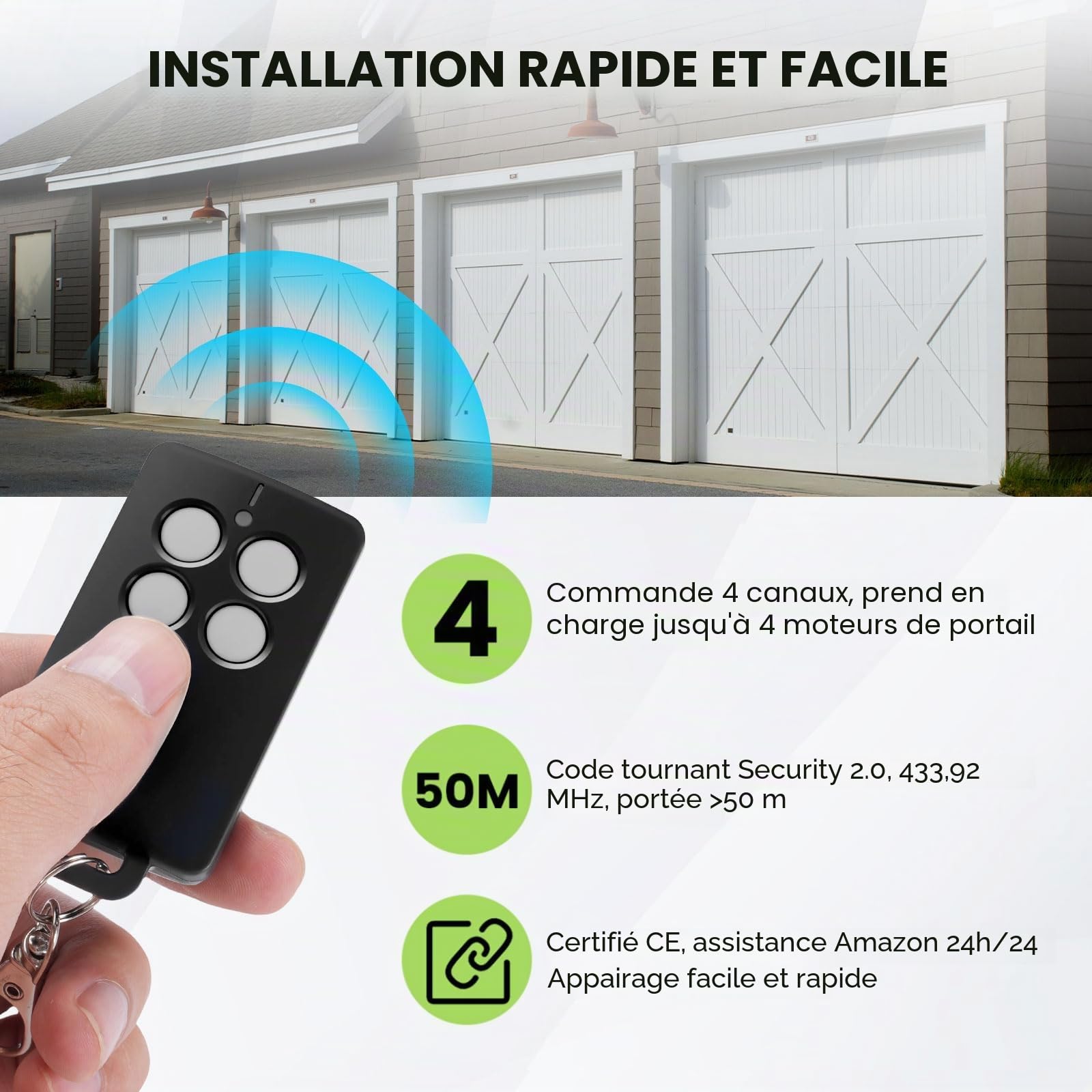 Remplacement pour SCS Sentinel AAM0121 - Télécommande de Portail 4 Canaux à Code Tournant, 433 MHz, Portée 50 m, Sécurité Renforcée, Compatible Motorisations Portail (Gris, 3 pièces)