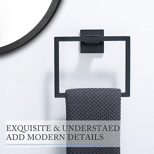 Miniatura 9 de TQKAG Anillo de toalla de oro cepillado Soporte de toalla de mano de baño Soporte de toalla cuadrado de acero inoxidable Perchas de barra de toalla
