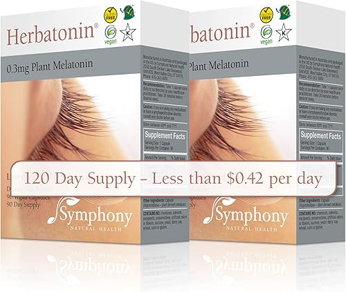 Herbatonin 0.3 mg  La primera fito-melatonina (melatonina natural vegetal)  90 cápsulas veganas (suministro para 90 días) dosis baja, ayuda natural