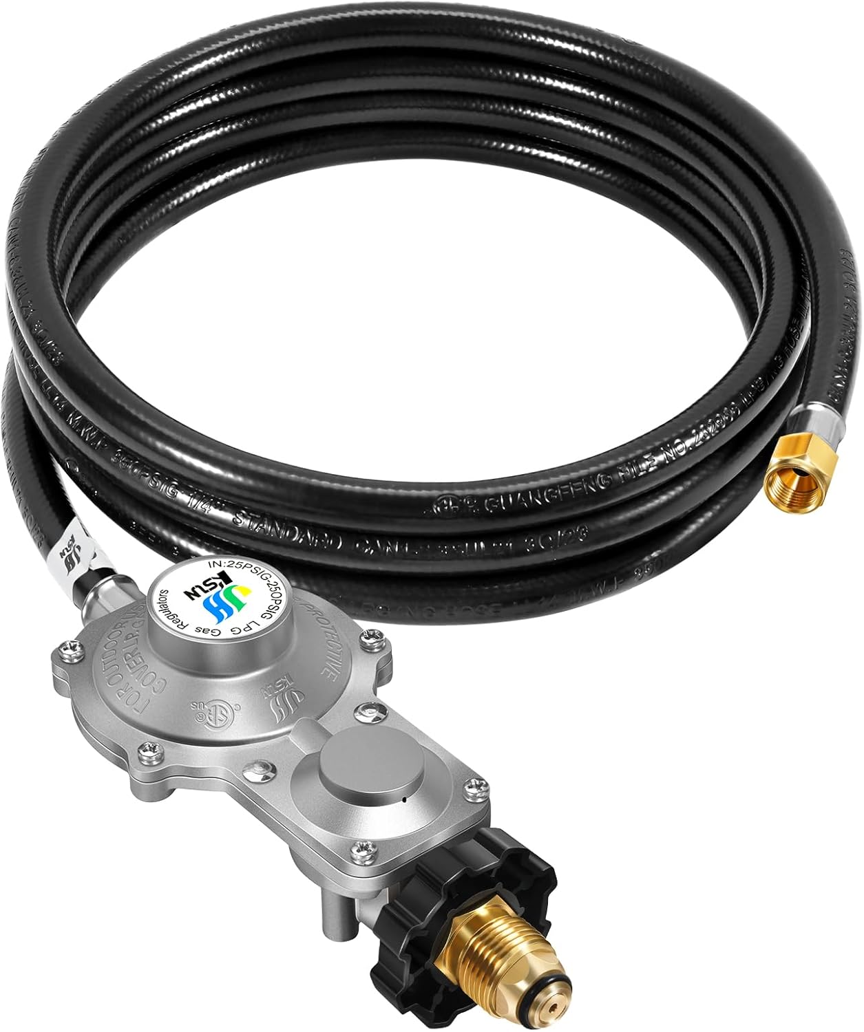 GasSaf 10FT 2 Stage Propane Regulator with Hose, Dual-Stage Propane Regulator for RV, Generator, Camp Stove, Gas Grill, and Heater - CSA Certified