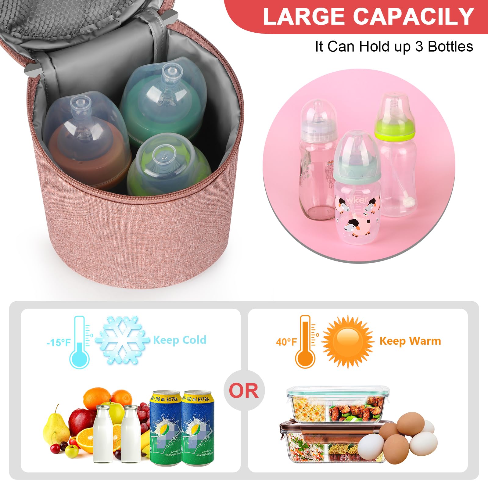 Accmor Bolsa enfriadora de leche materna, bolsa térmica térmica para biberones, bolsa térmica para calentar biberones, bolsa para biberones, ideal para la guardería de mamá lactante