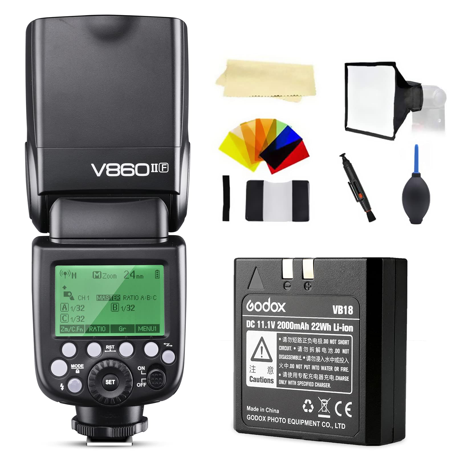 Godox TT685IIF Speedlite TTL Con Sistema Wireless 2.4G X, GN60, Sincro 1/8000s, Per Fotocamere Fujifilm, Zoom 20-200mm