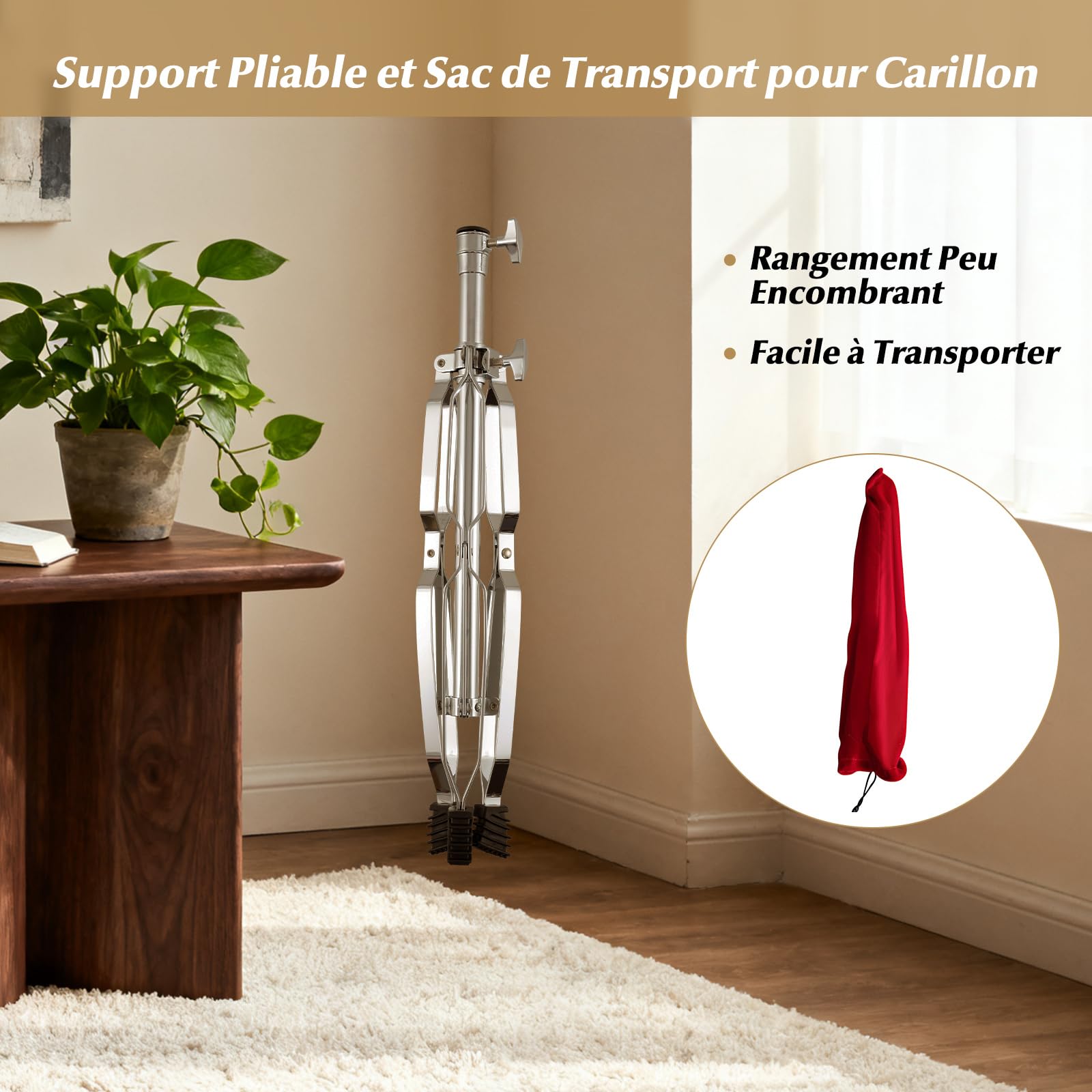 COSTWAY Carillon à Vent 36 Tons avec Support de Levage Réglable, Instrument de Percussion à Une Rangée en Alliage D'aluminium avec Sac & Trépied Pliable pour Performances Chorale Bar